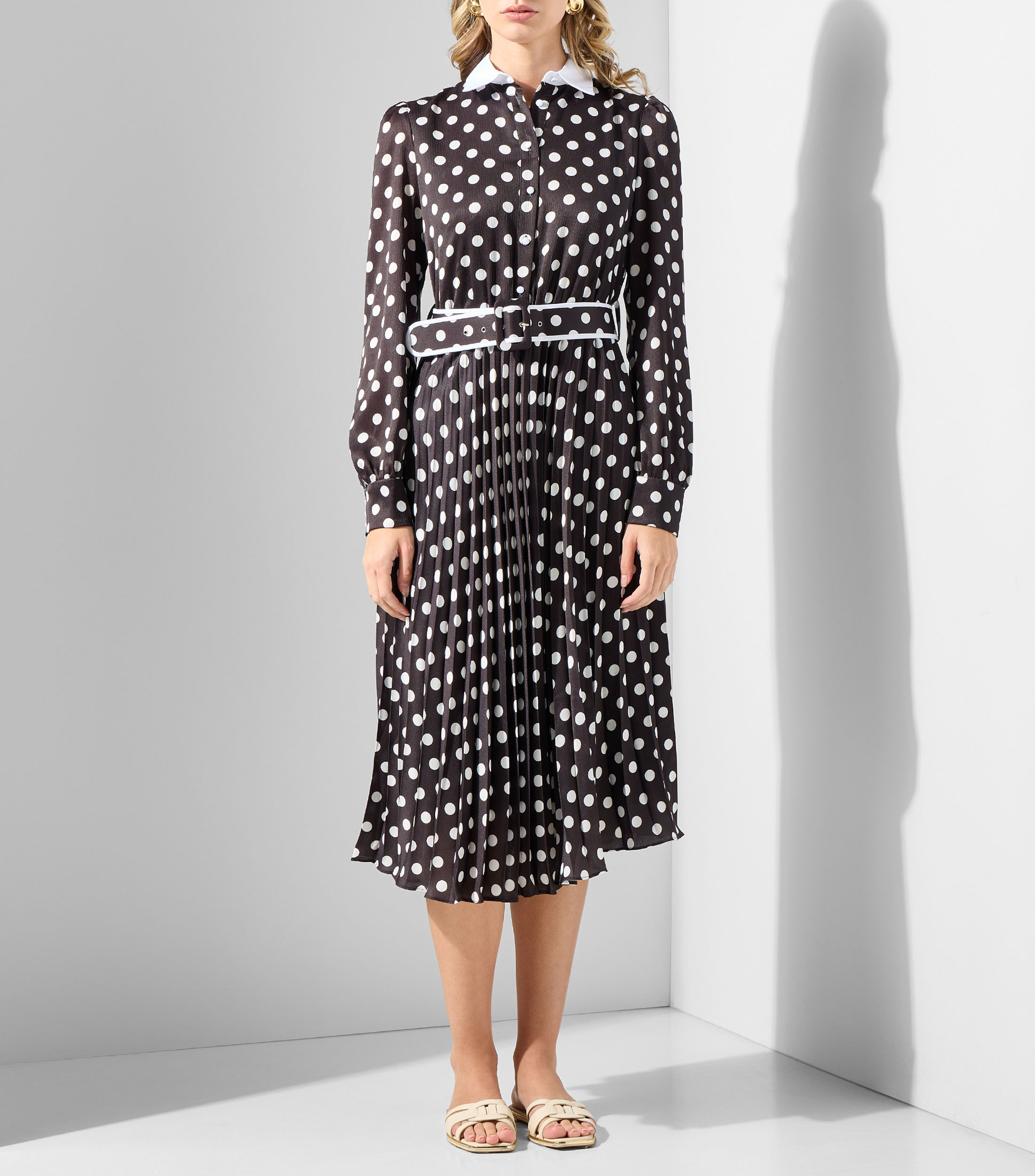 Vestido midi manga larga polkadots Mujer