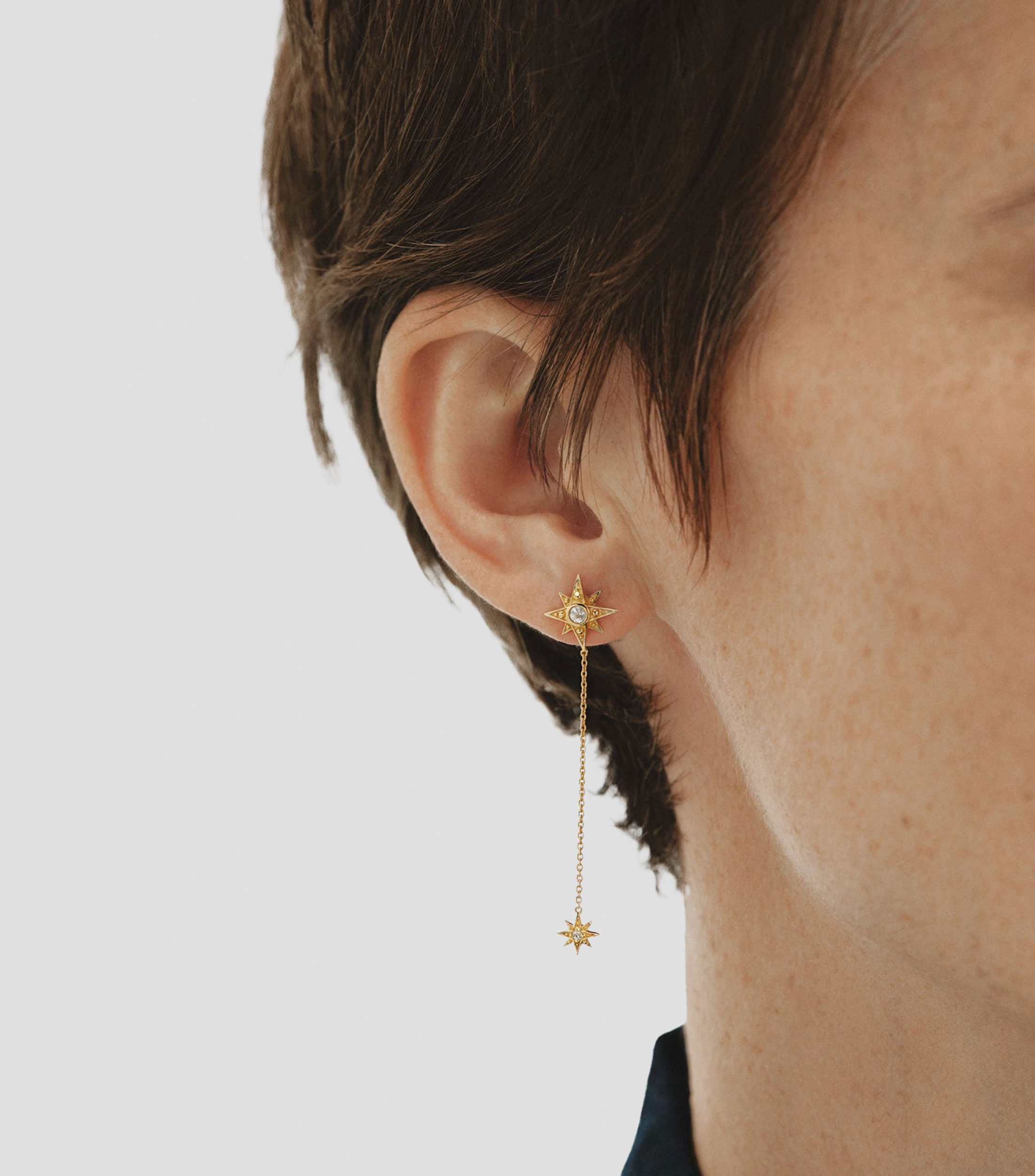 Pendientes largos en Plata .925 con topacios estrella Mujer