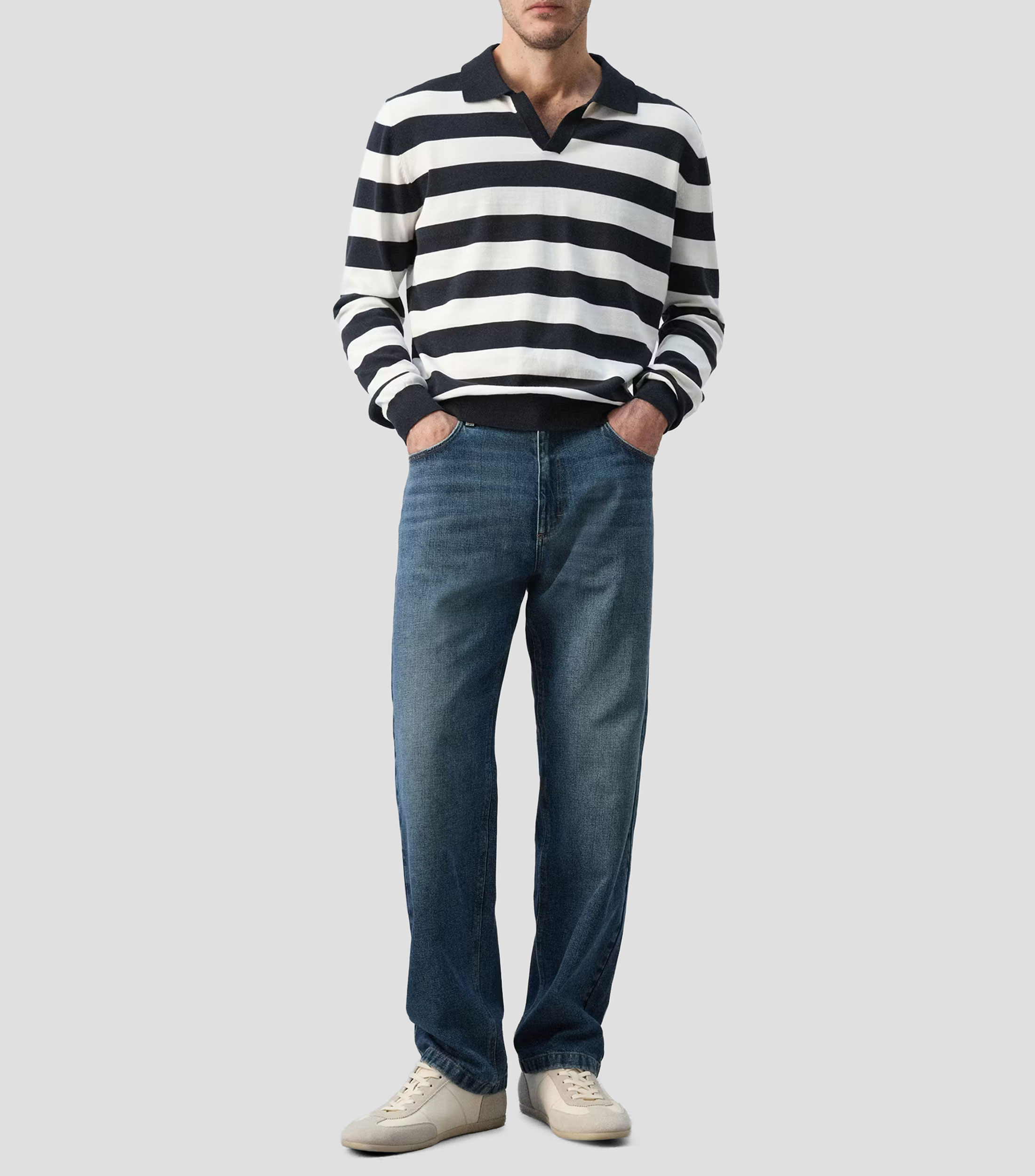 Playera polo manga larga rayas Hombre