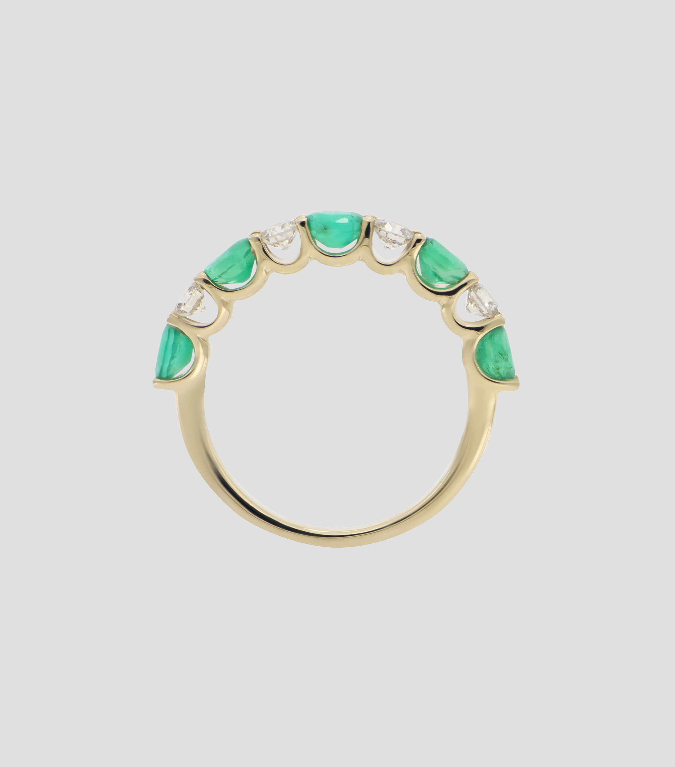 Anillo en oro amarillo de 14 kilates con esmeraldas Mujer
