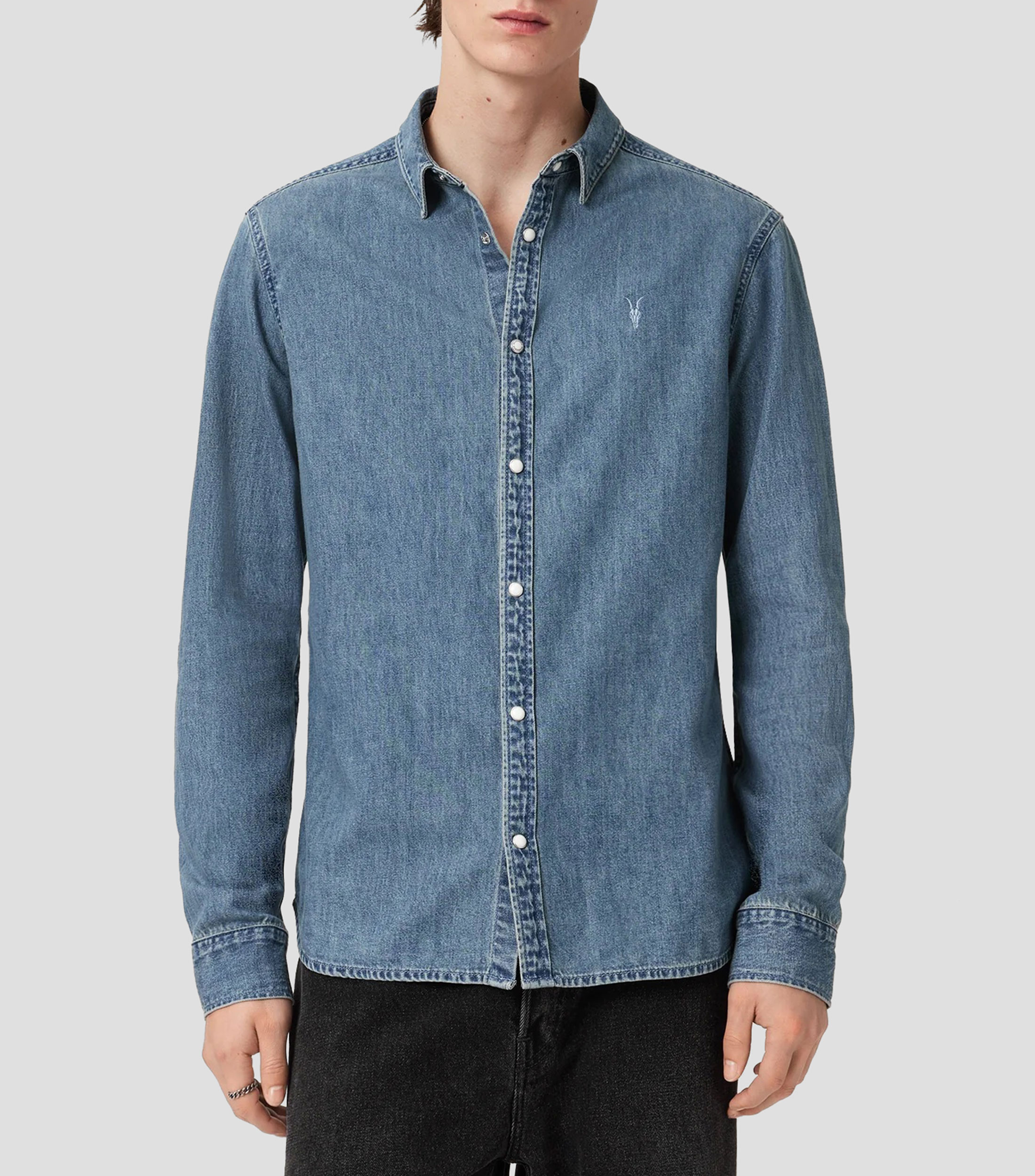Camisa lisa manga larga Hombre