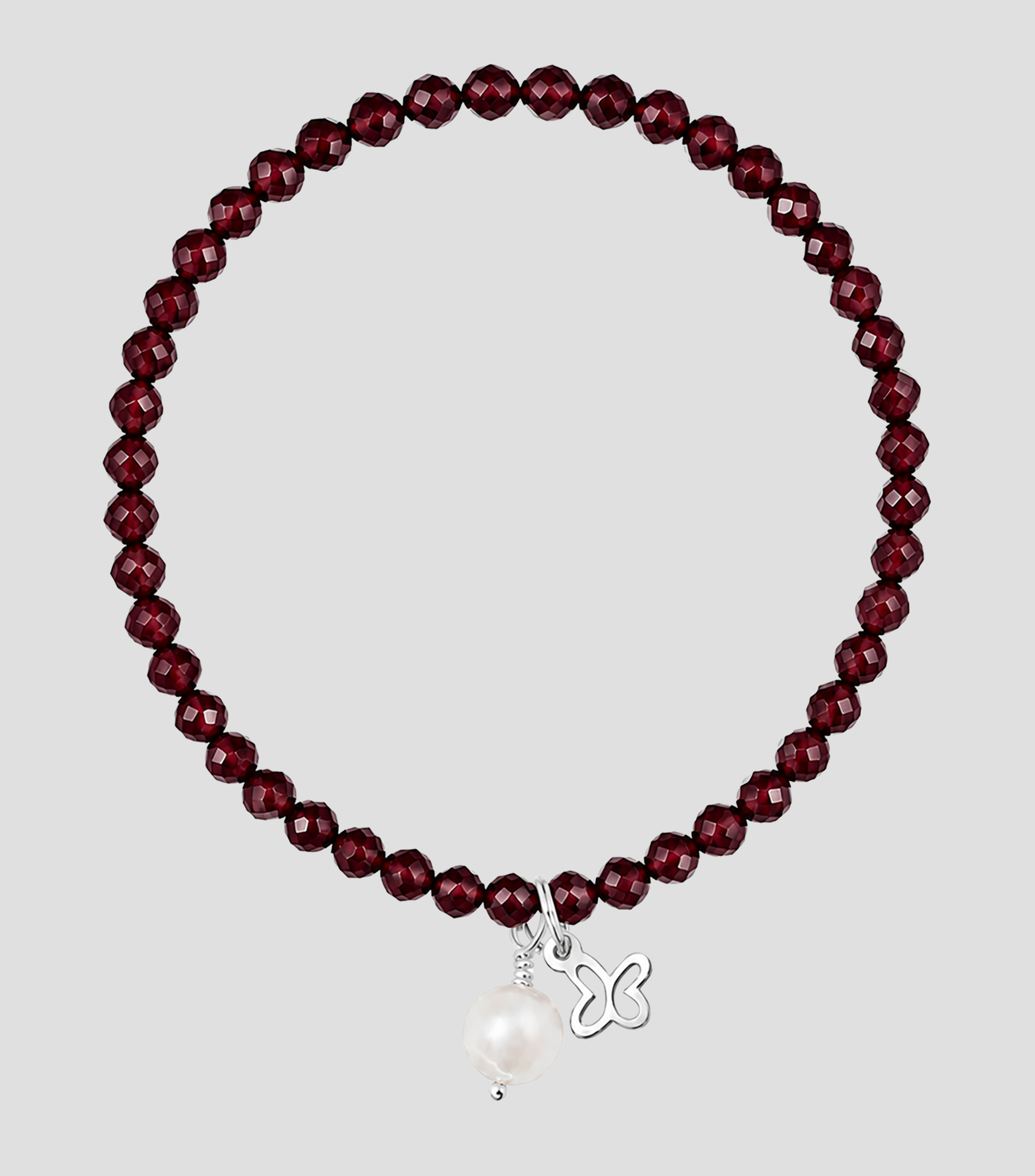 Pulsera en Plata .925 Mariposa con granate y perla Mujer
