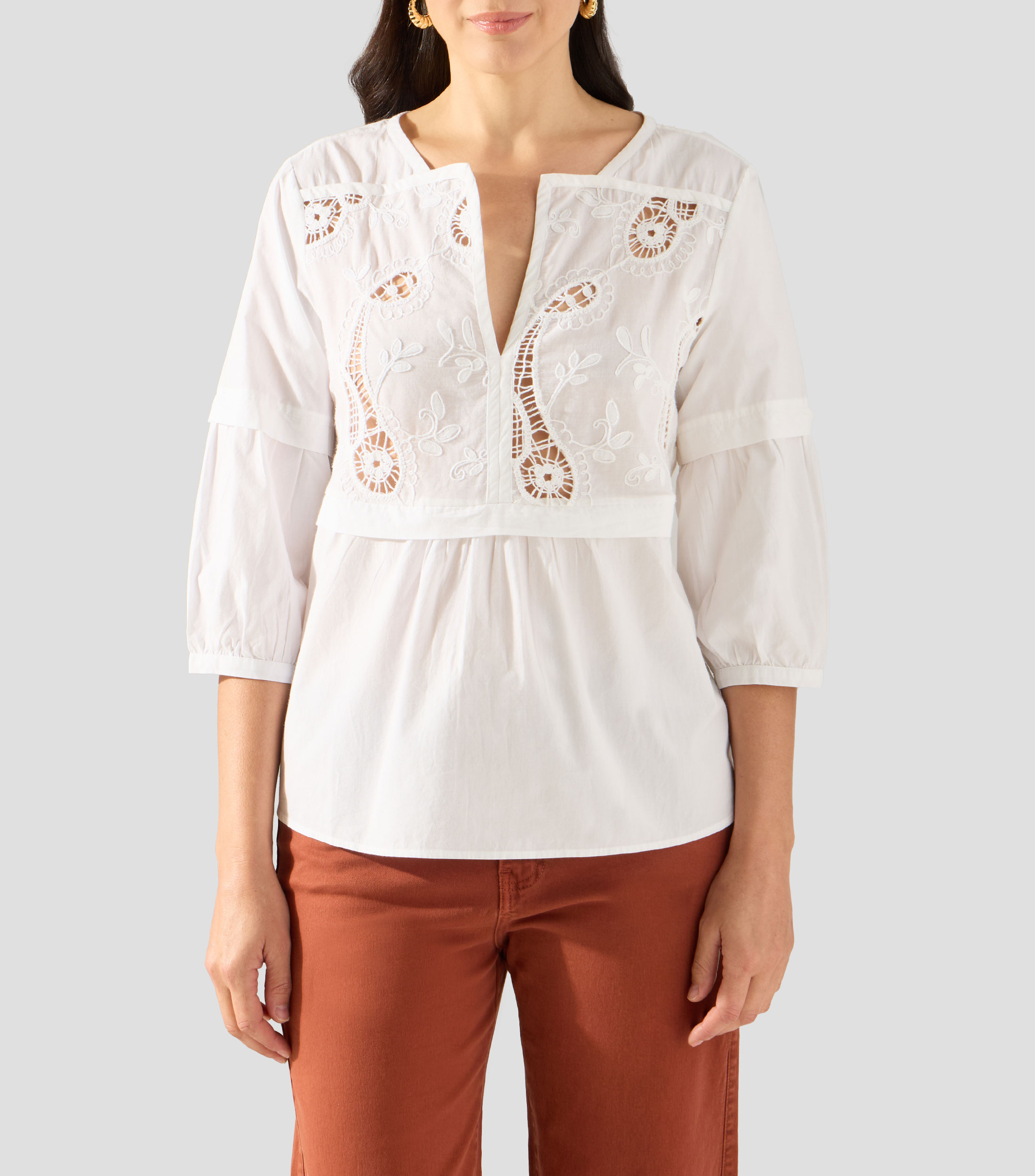 Blusa lisa con manga 3/4 Mujer