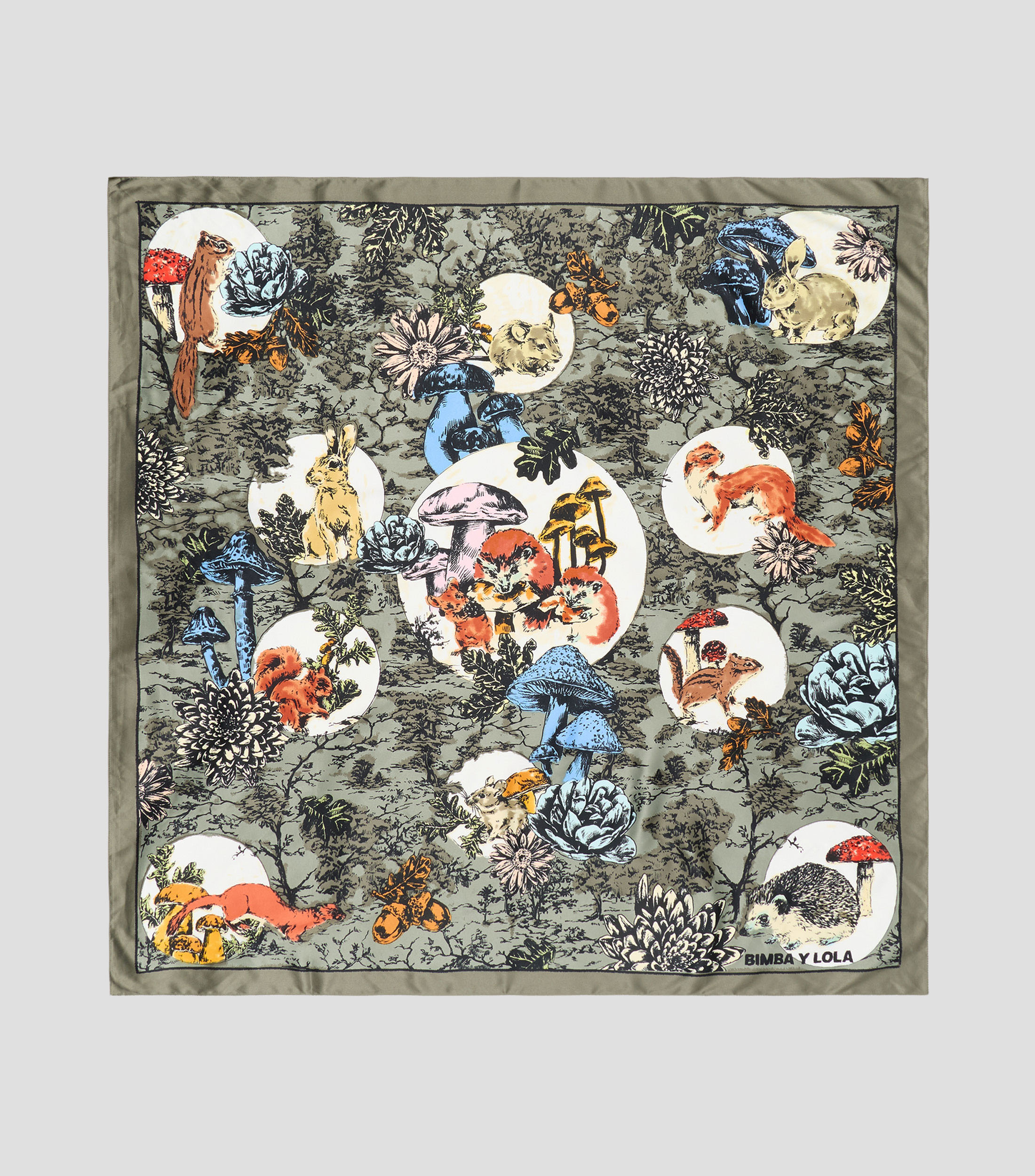 Pañuelo oliva oscuro estampado bosque Mujer
