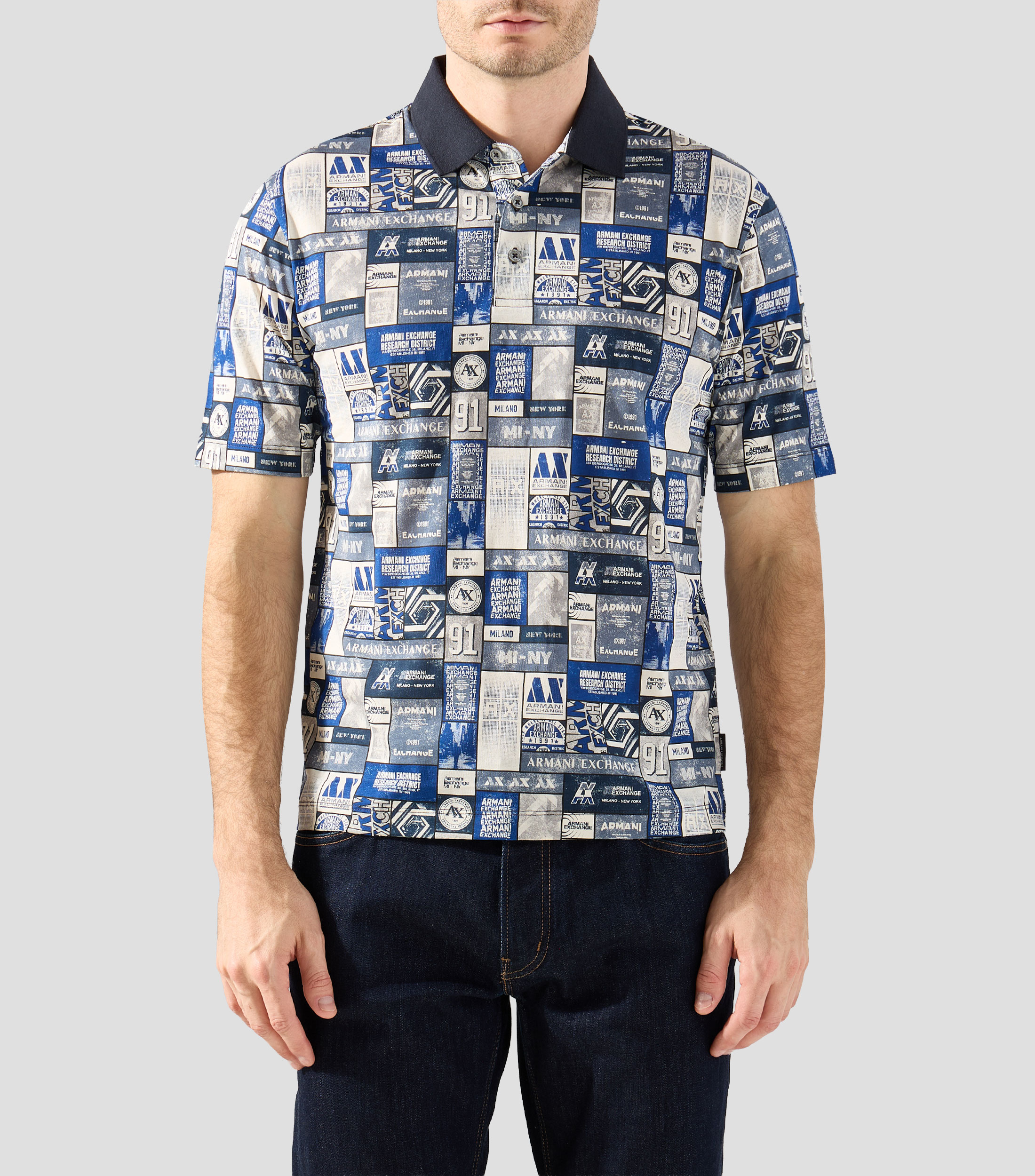 Playera tipo polo manga corta con estampado Hombre