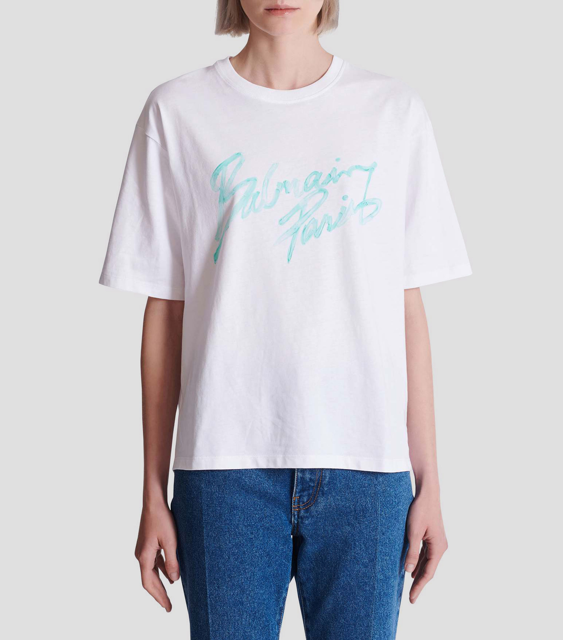 Playera de cuello redondo con manga corta estampada Mujer