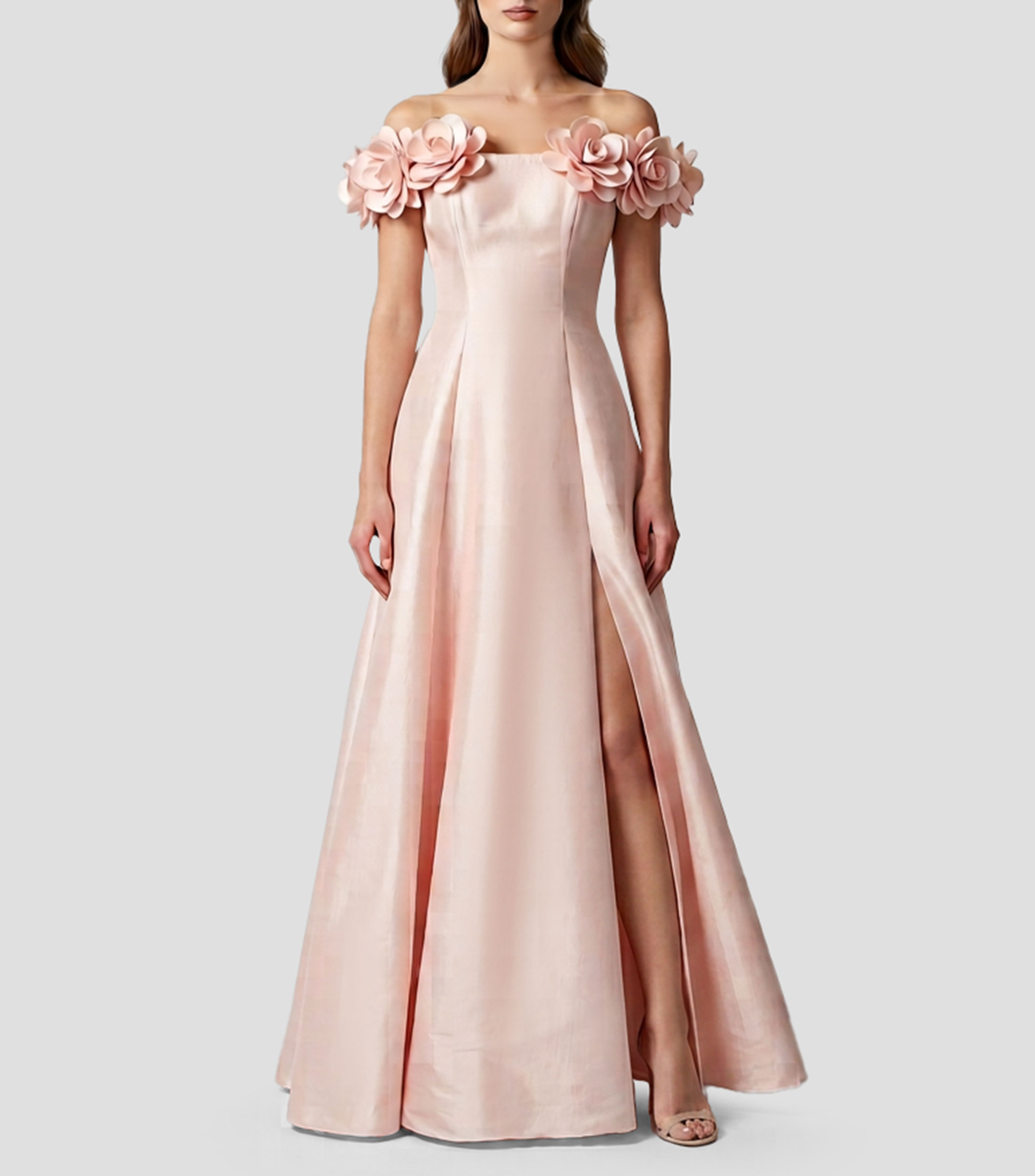 Vestido largo de fiesta liso floral Mujer