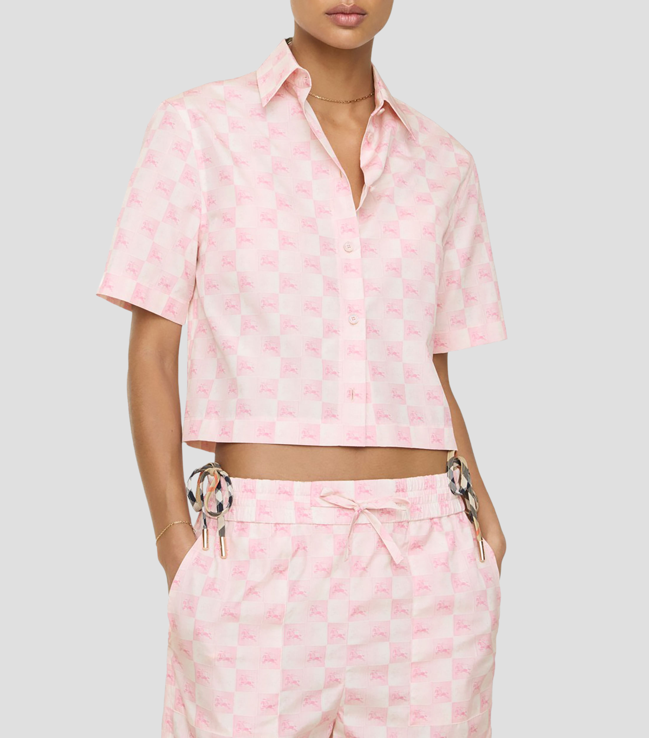 Camisa de cuadros manga corta Mujer