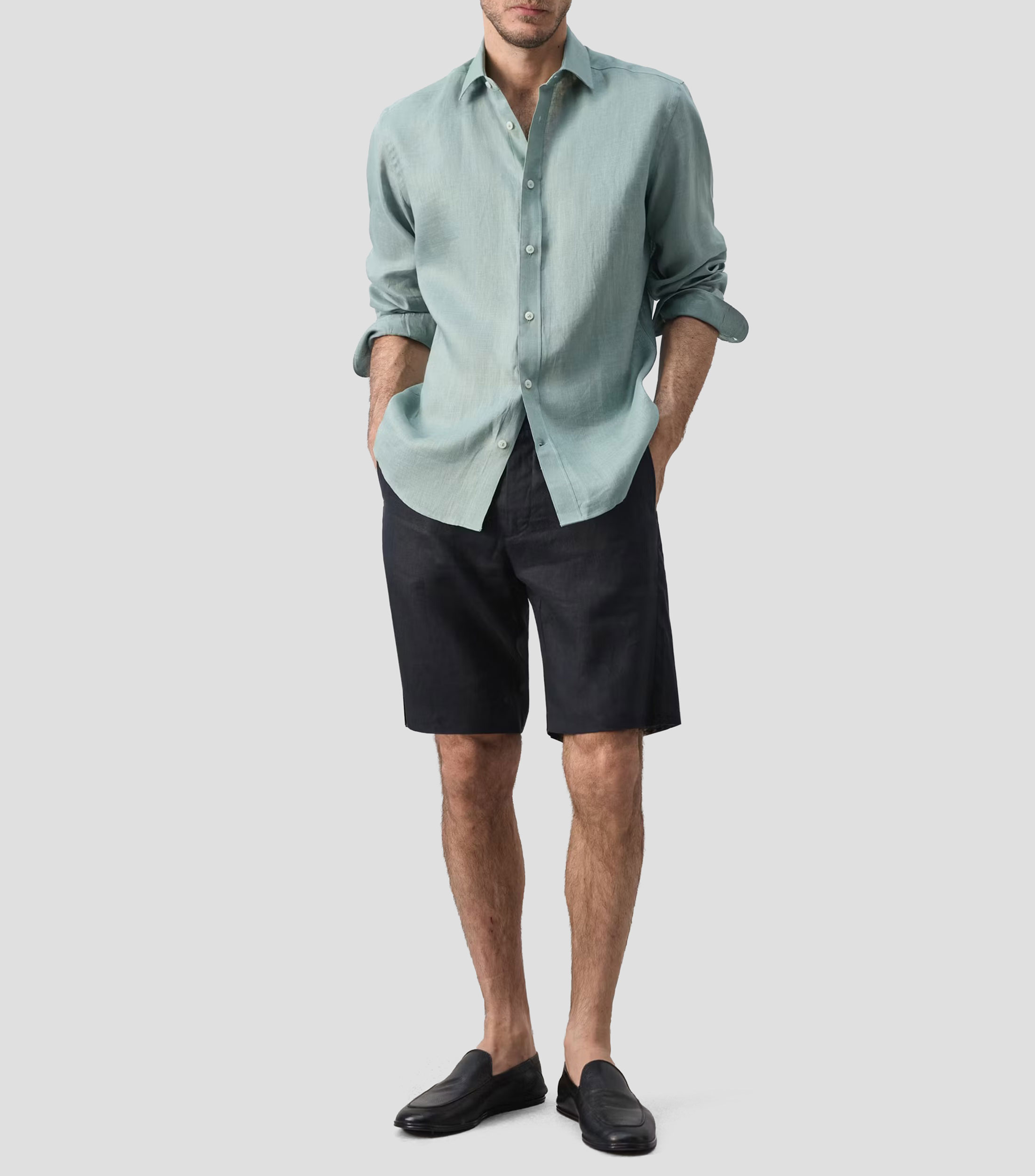 Camisa lisa de lino manga larga Hombre