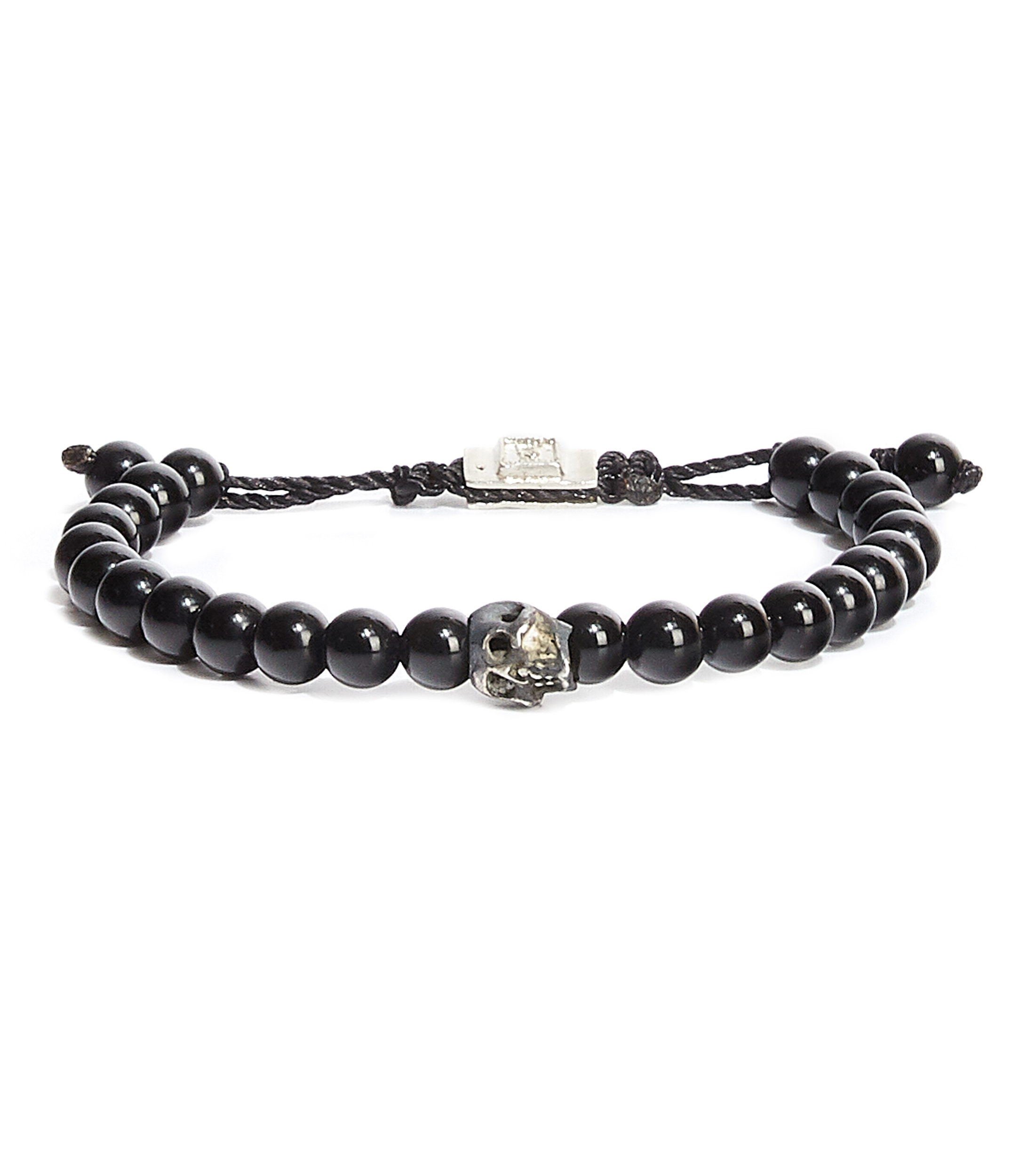 Pulsera ajustable obsidiana y plata Hombre