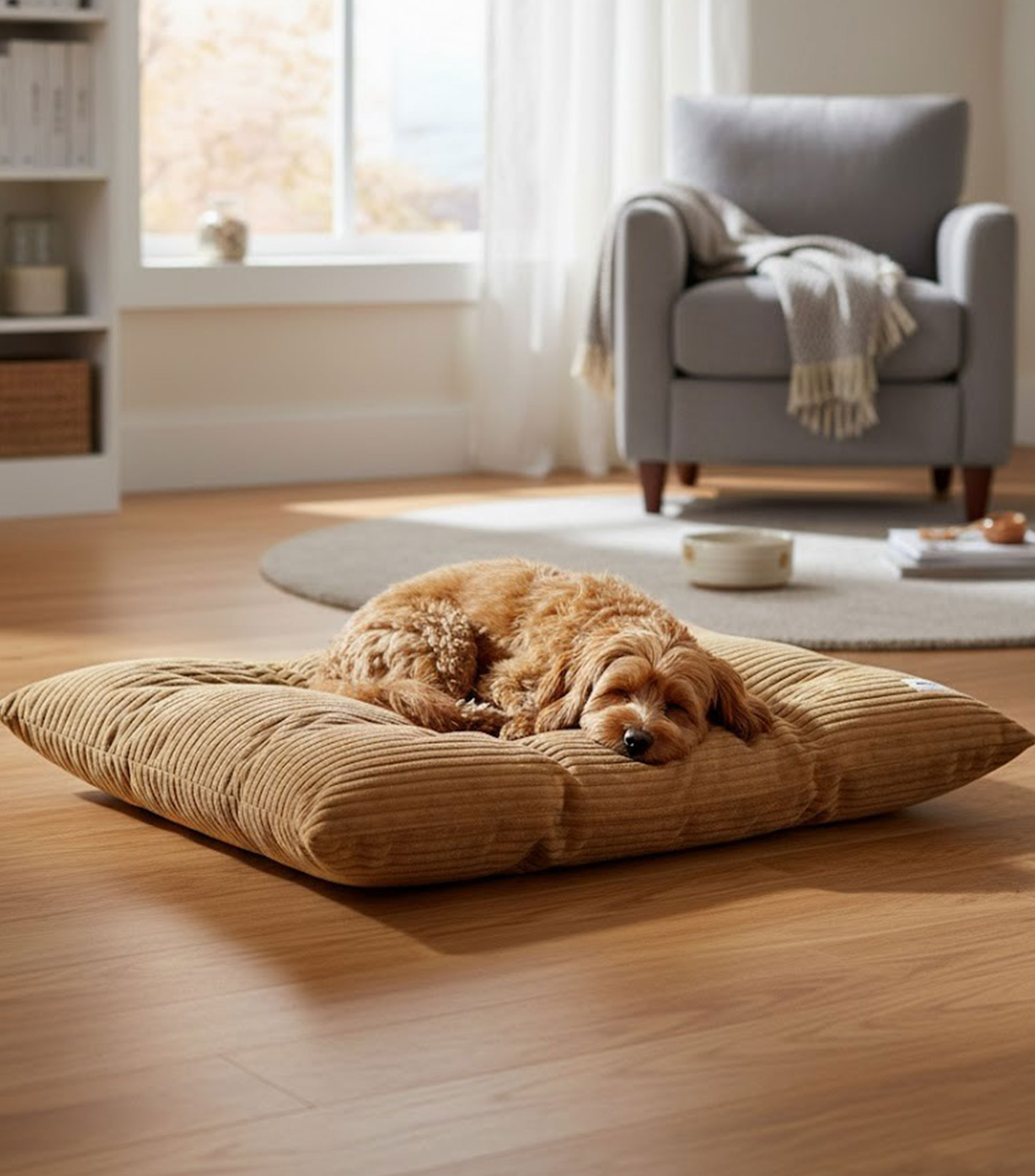 Cojín cama para perro M Bela pana mostaza