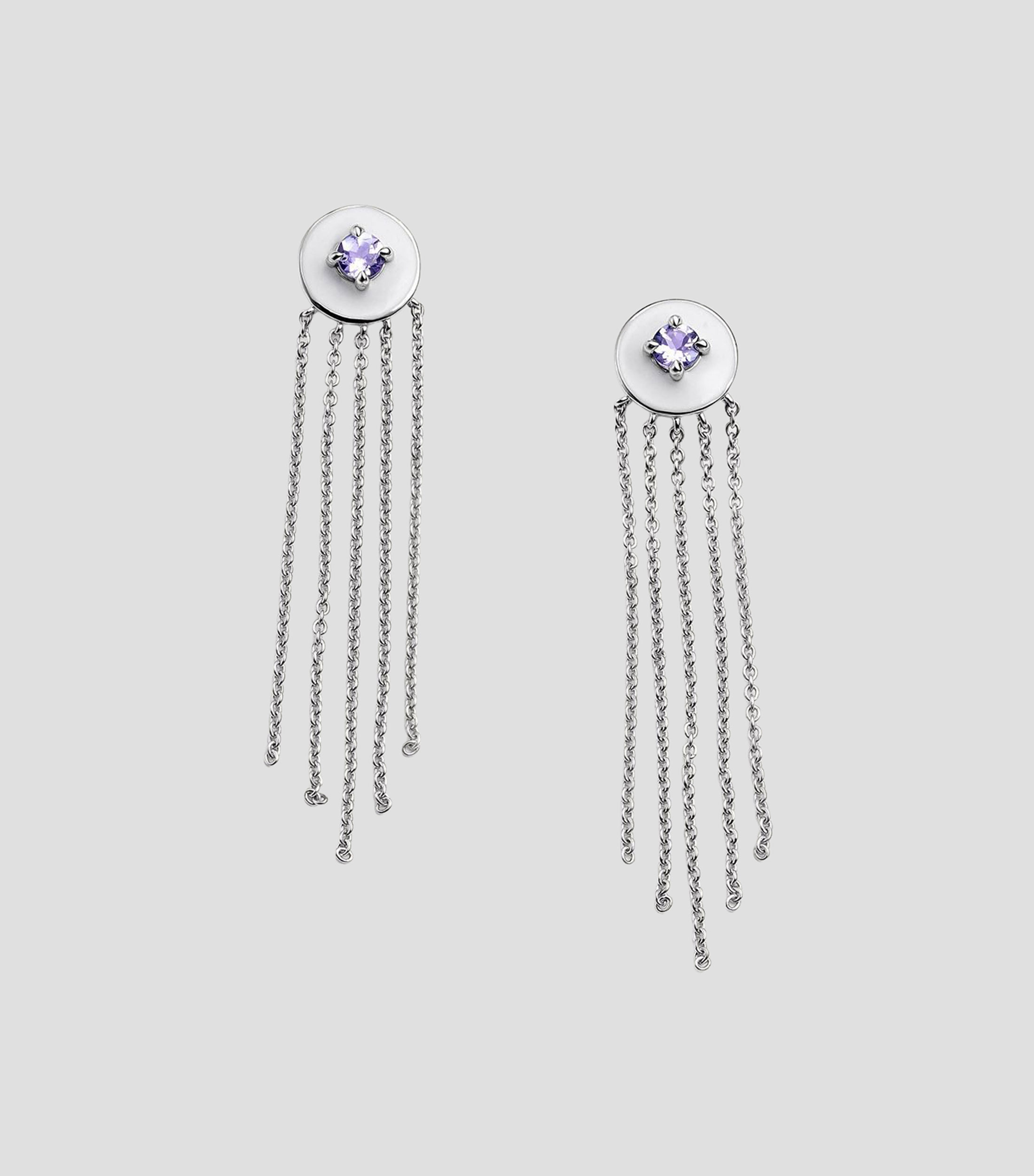 Pendientes en plata .925 bañada con topacio azul suizo y esmalte blanco Alqvimia Mujer