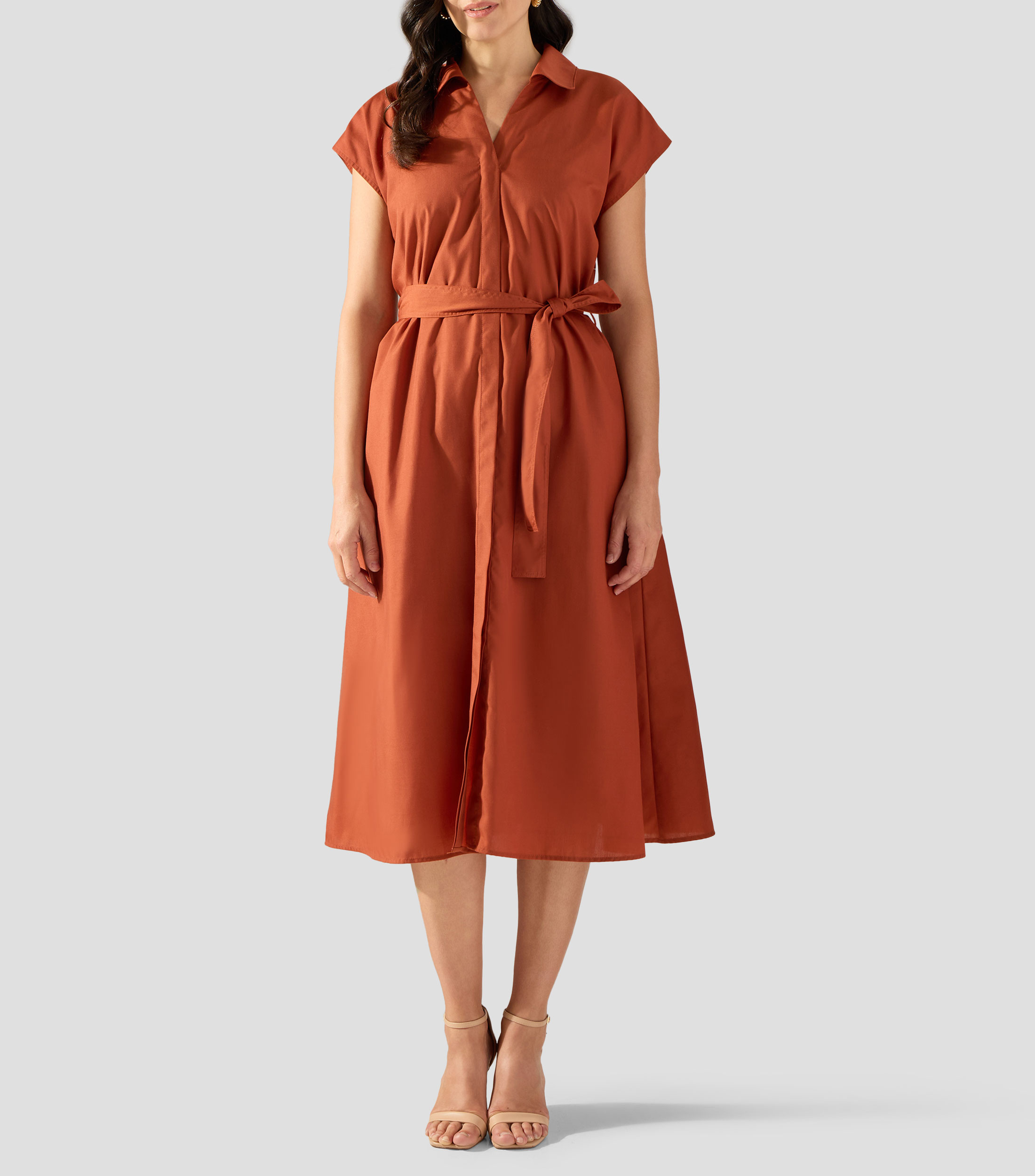 Vestido camisero midi liso Mujer