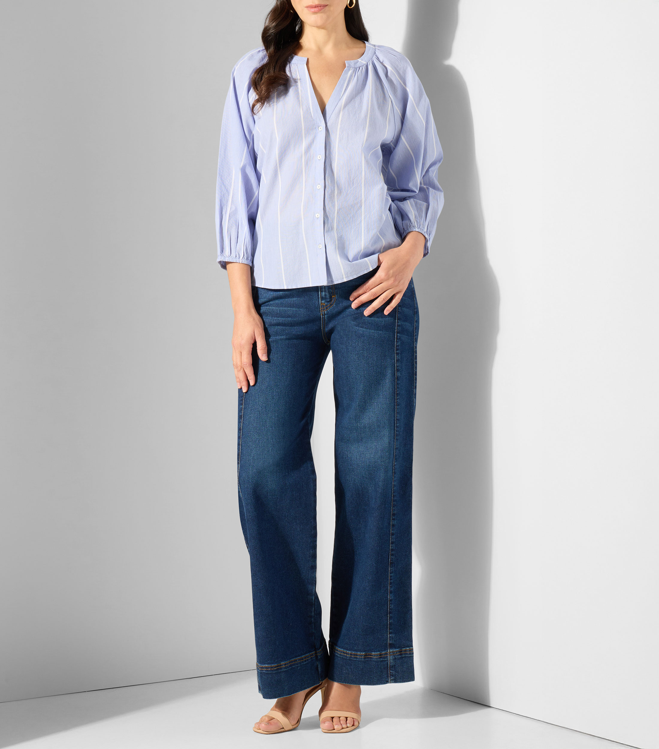 Blusa de rayas con manga 3/4 Mujer