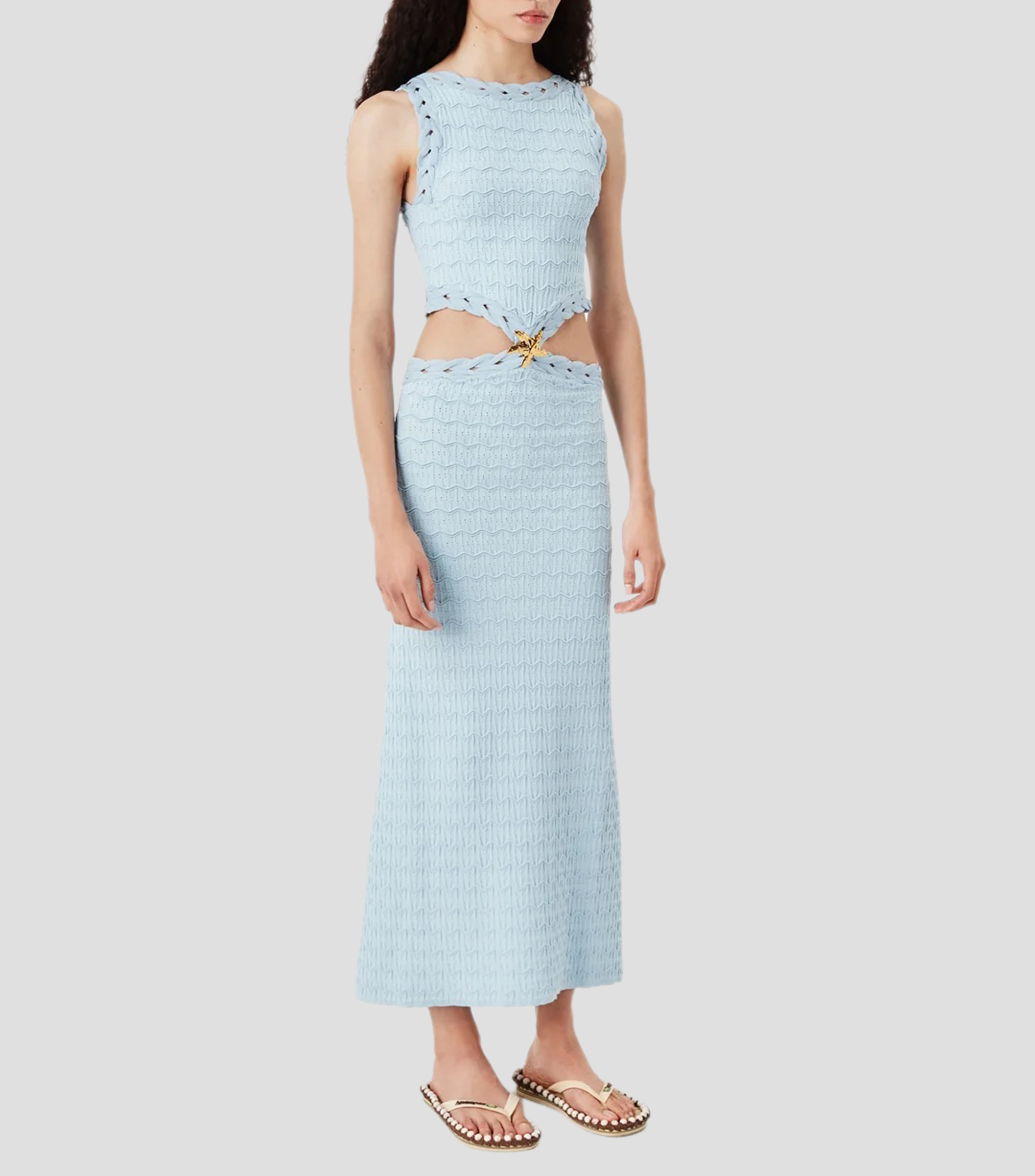 Vestido largo liso con textura Mujer