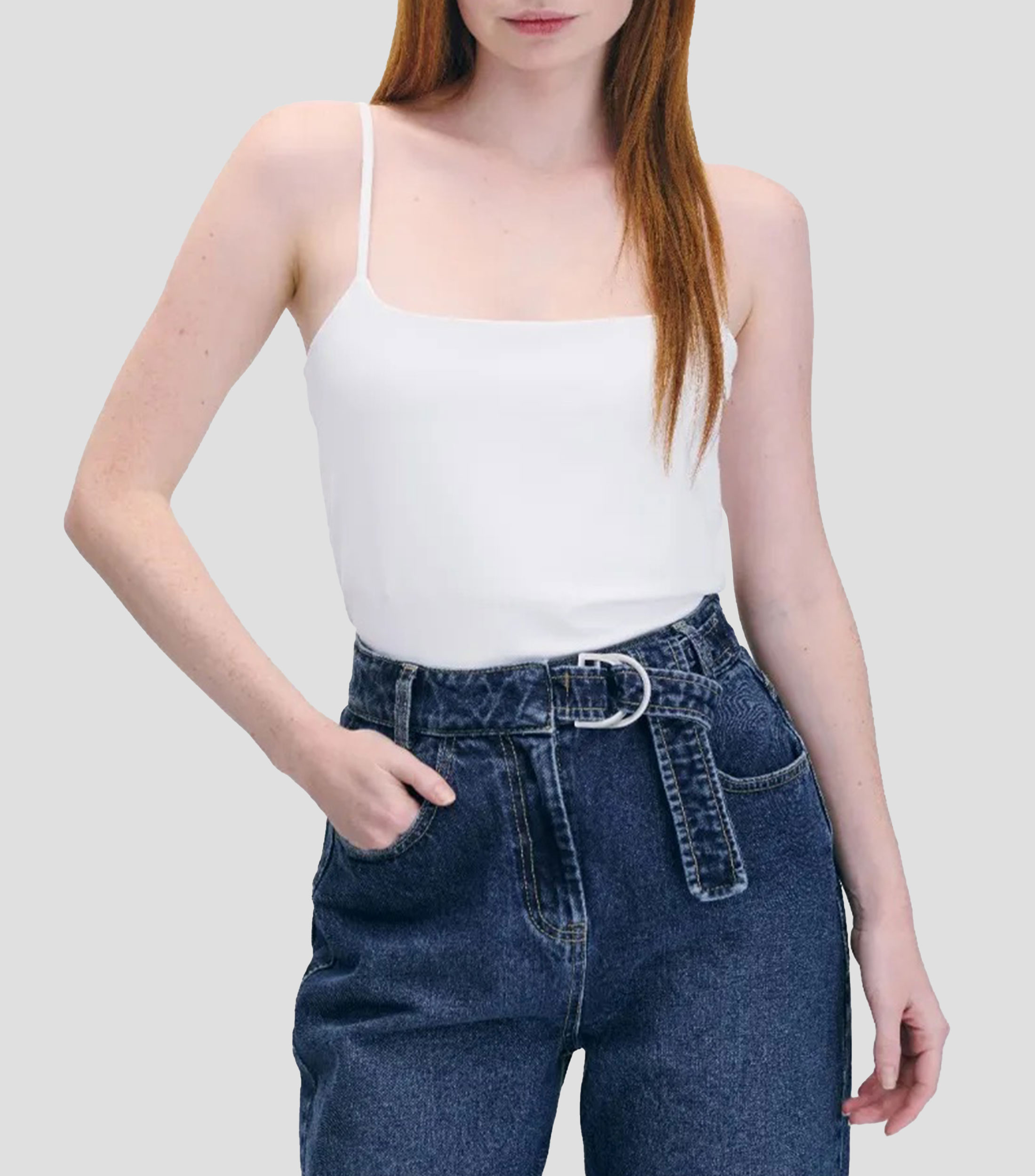Top Blanco Basico Escote Cuadrado Tirante Ancho Mujer