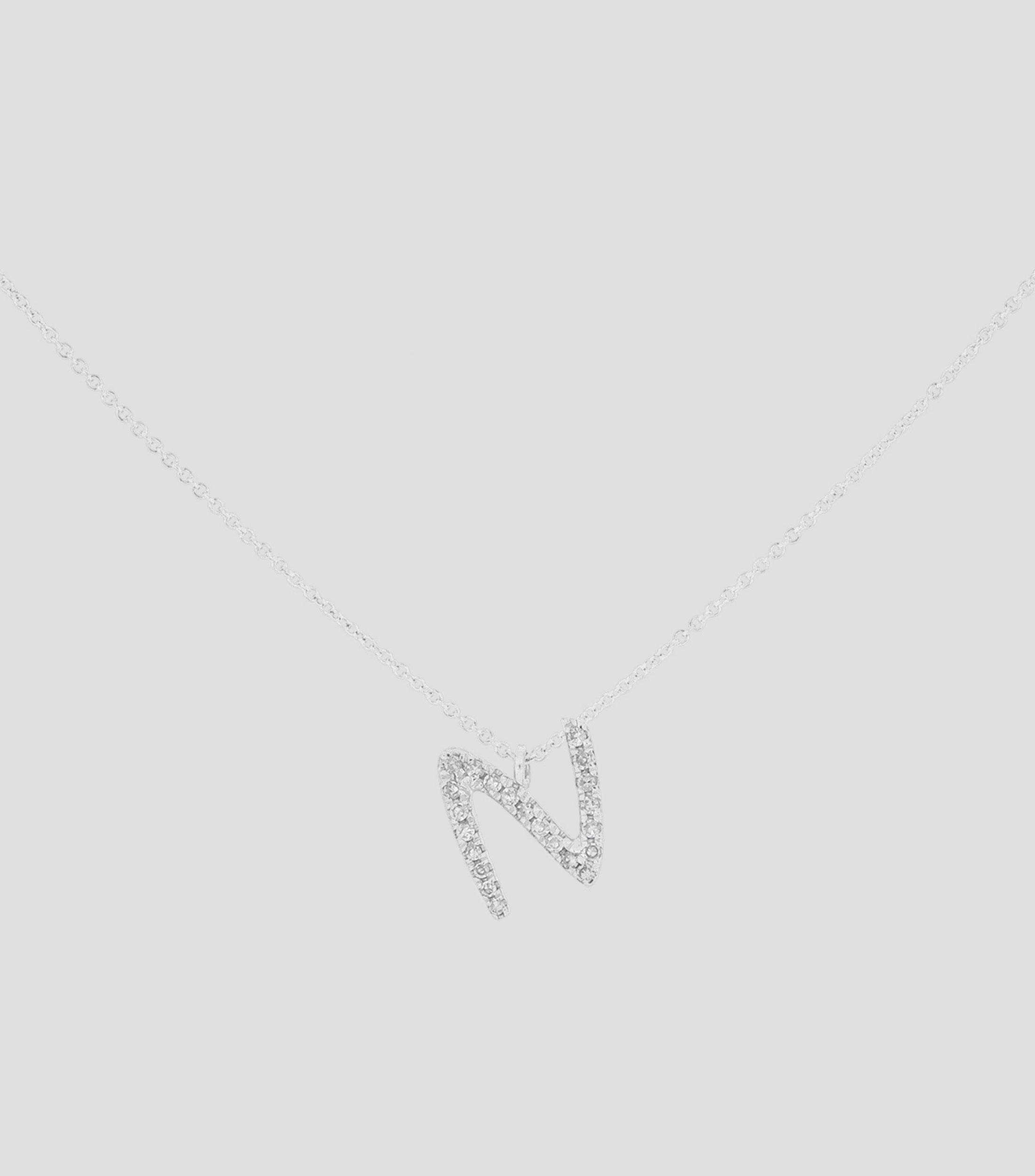 Dije Letra "N" en Oro blanco de 14 kilates Iniciales con diamantes Mujer