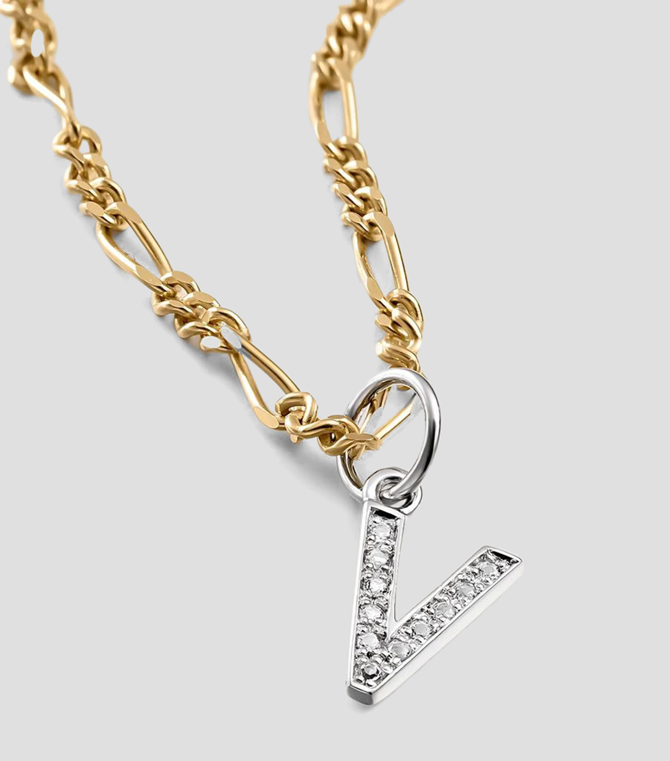 Charm letra "V" en plata .925 con topacios blancos Mujer