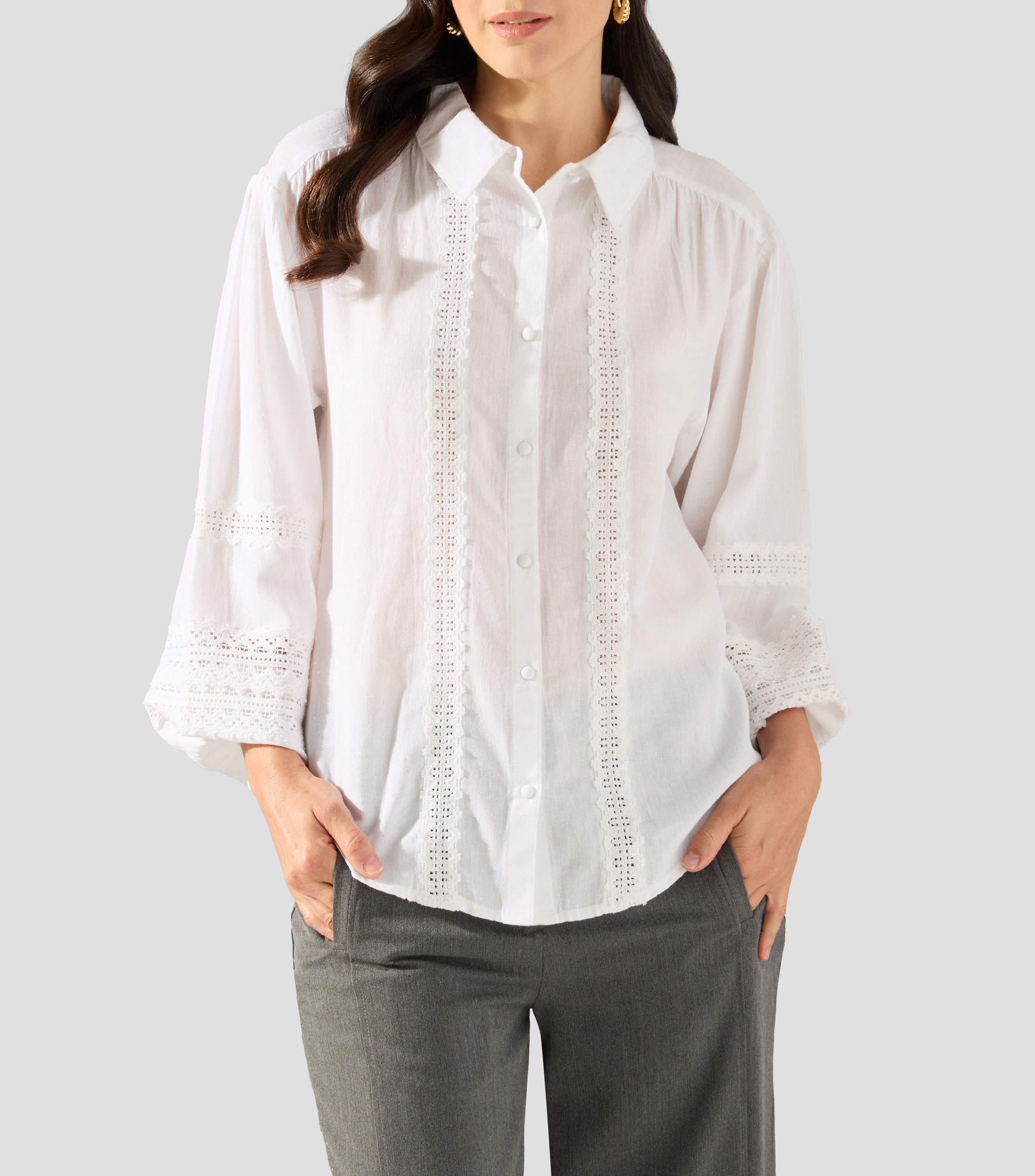 Blusa lisa con manga larga Mujer