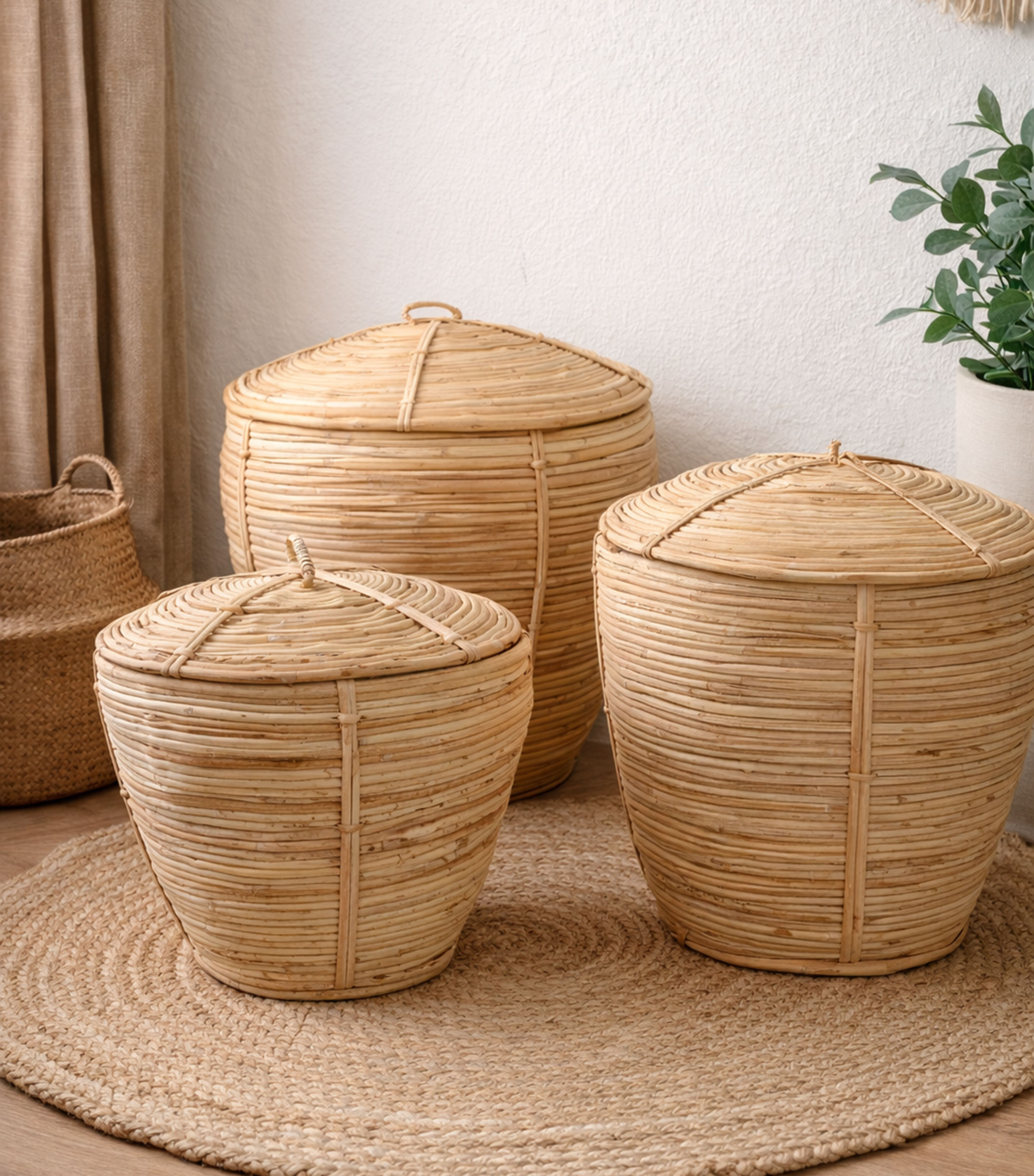 Set 3 canastas decorativas en ratán