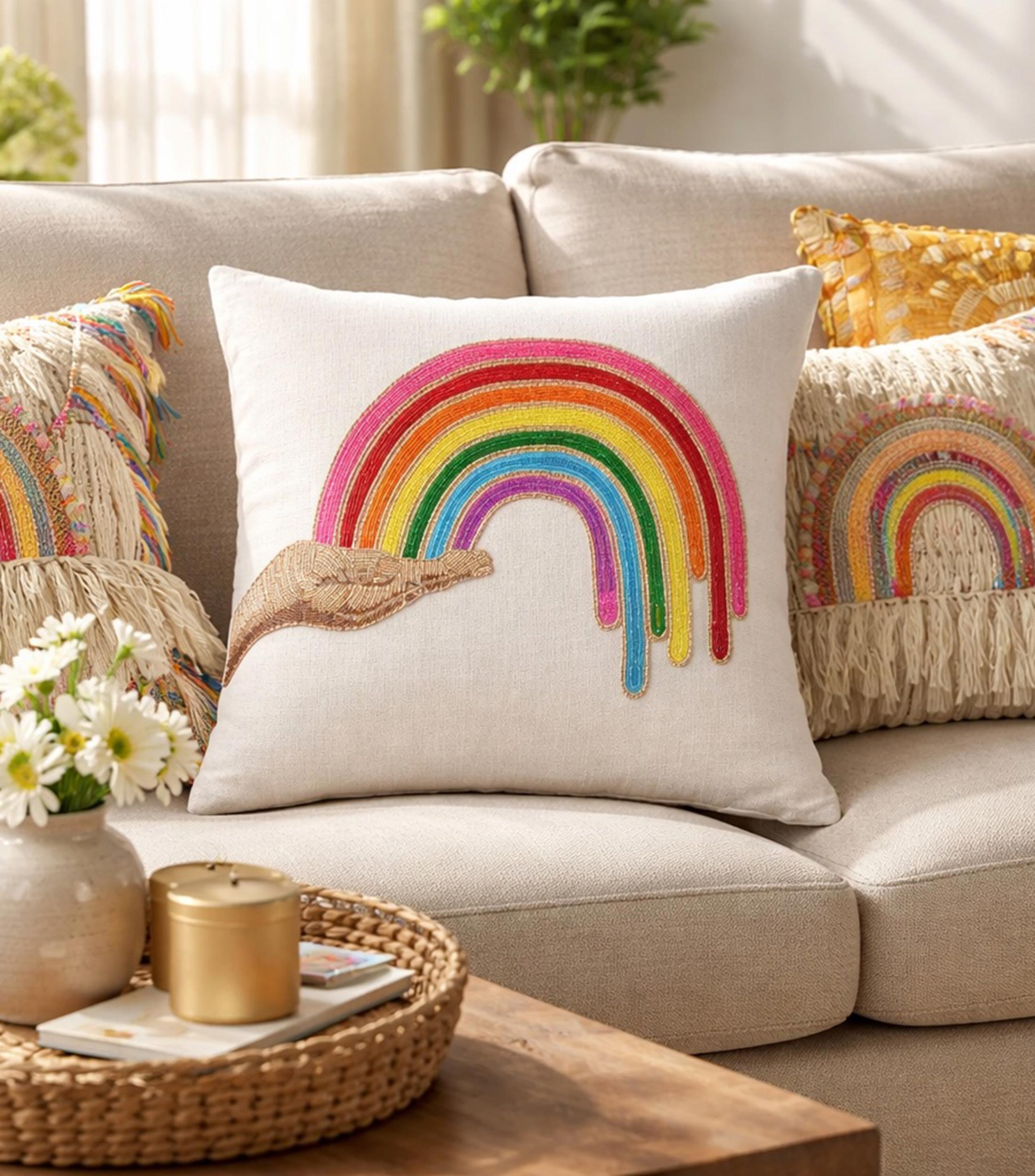 Cojín decorativo Rainbow Hand Beaded multicolor