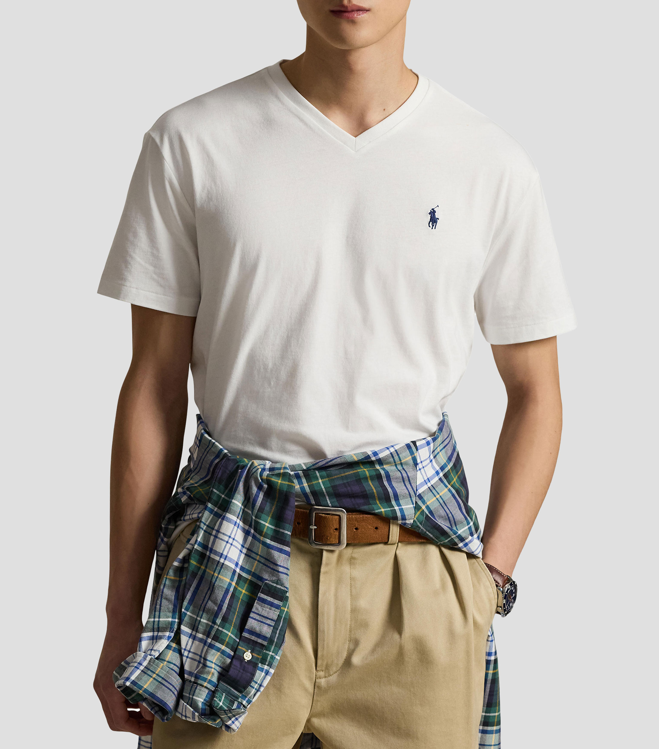 Playera cuello V manga corta lisa Hombre