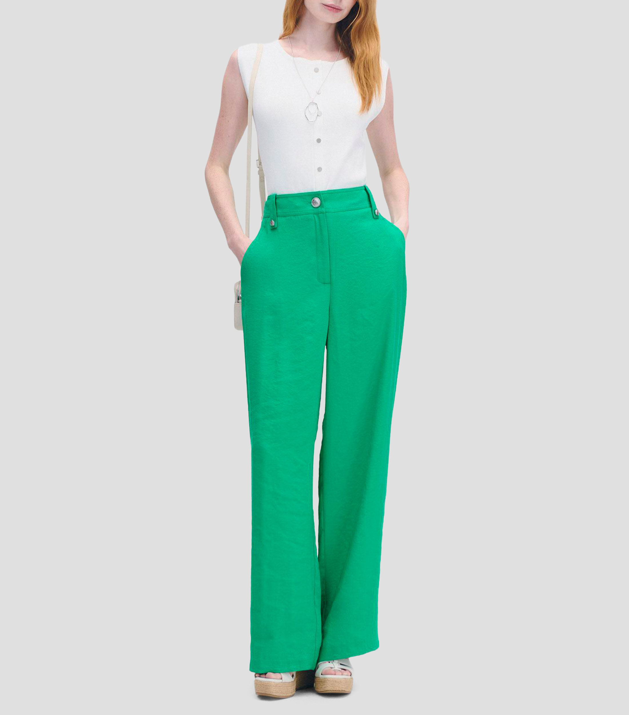 Pantalón Wideleg Tiro Alto Efecto Corrugado Mujer