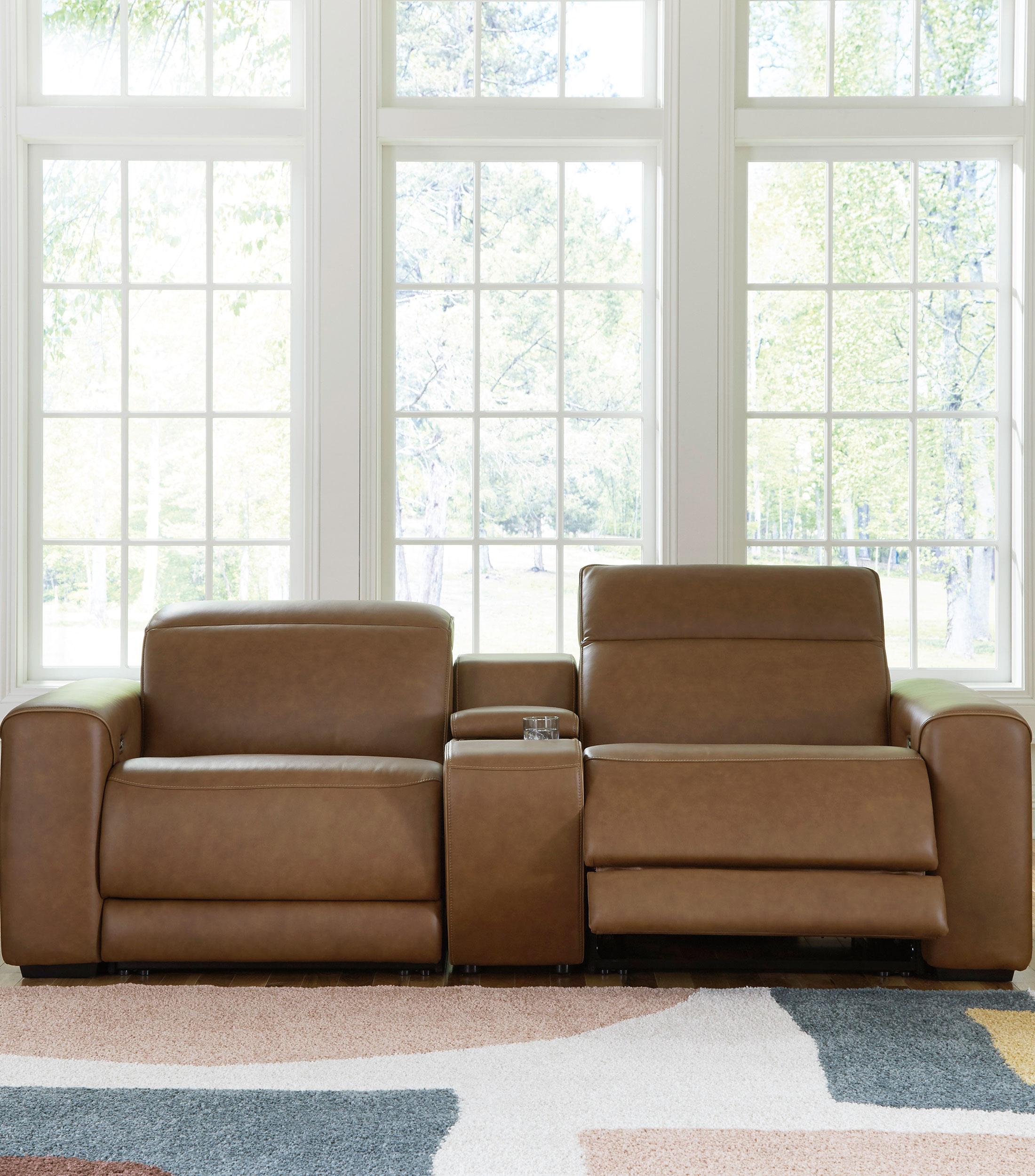 Loveseat DBL reclinable con consola en piel genuina Modrik