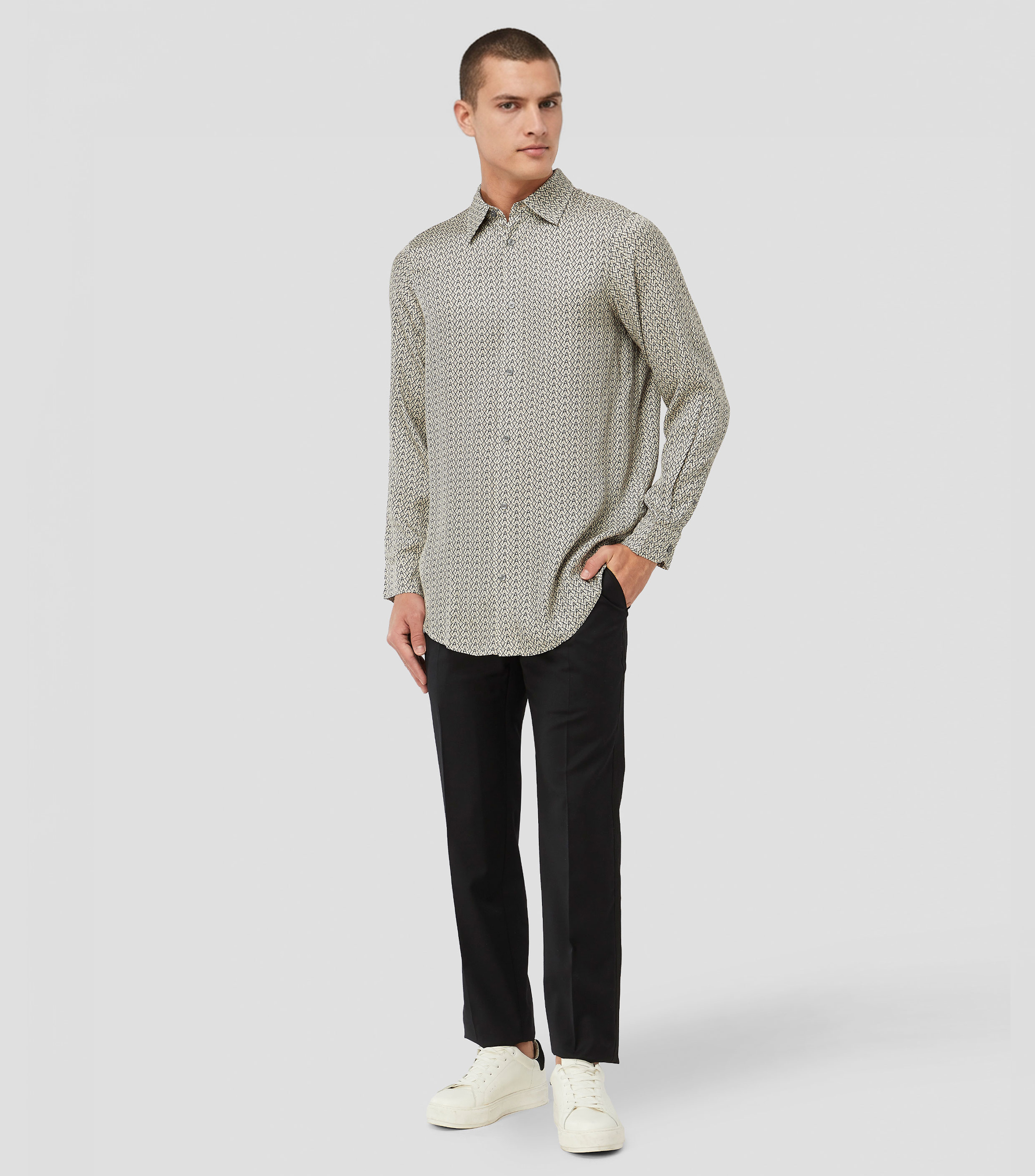 Camisa estampada manga larga Hombre