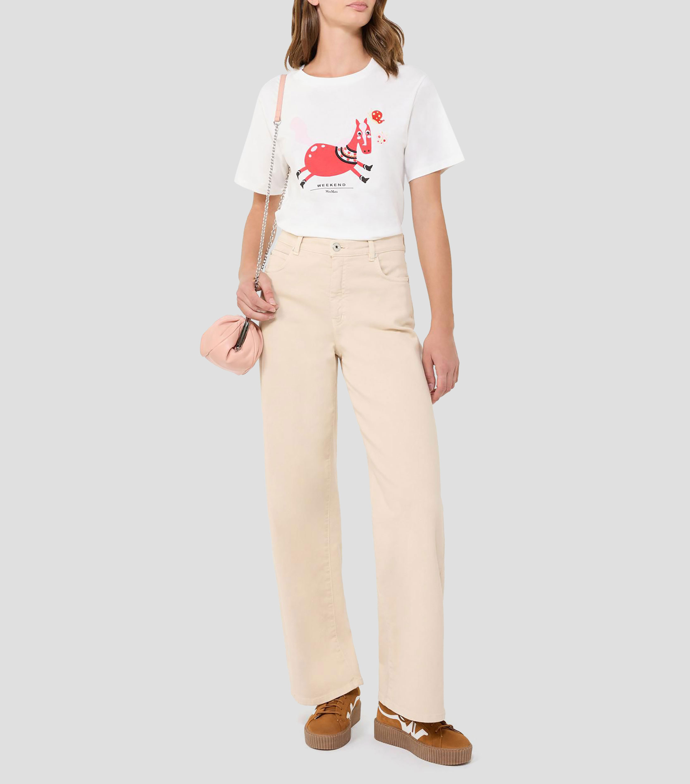 Playera de cuello redondo con manga corta estampada Mujer
