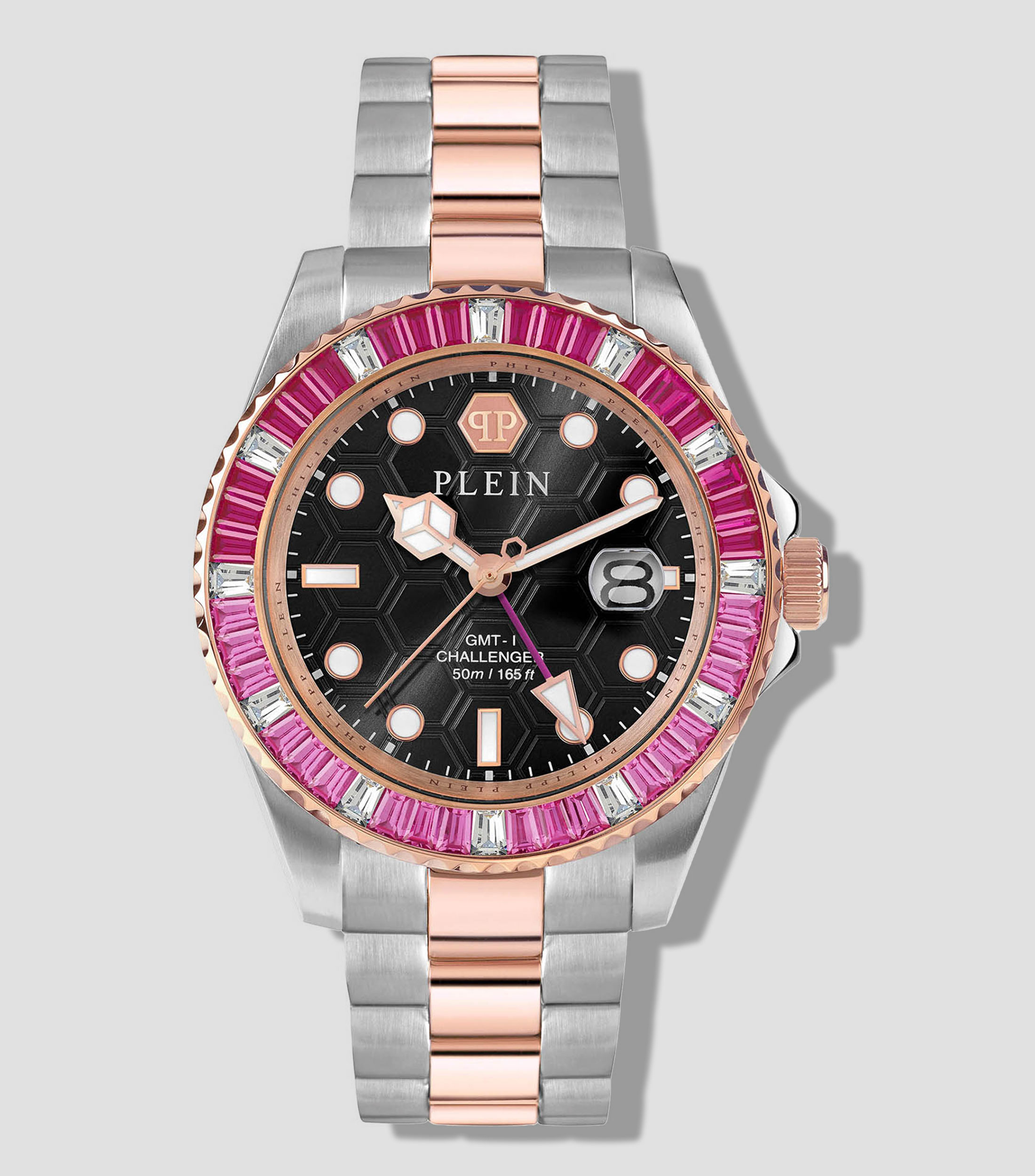 Reloj para Mujer GMT-I Challenger Baguettes Casual, Plateado, Rosa oro