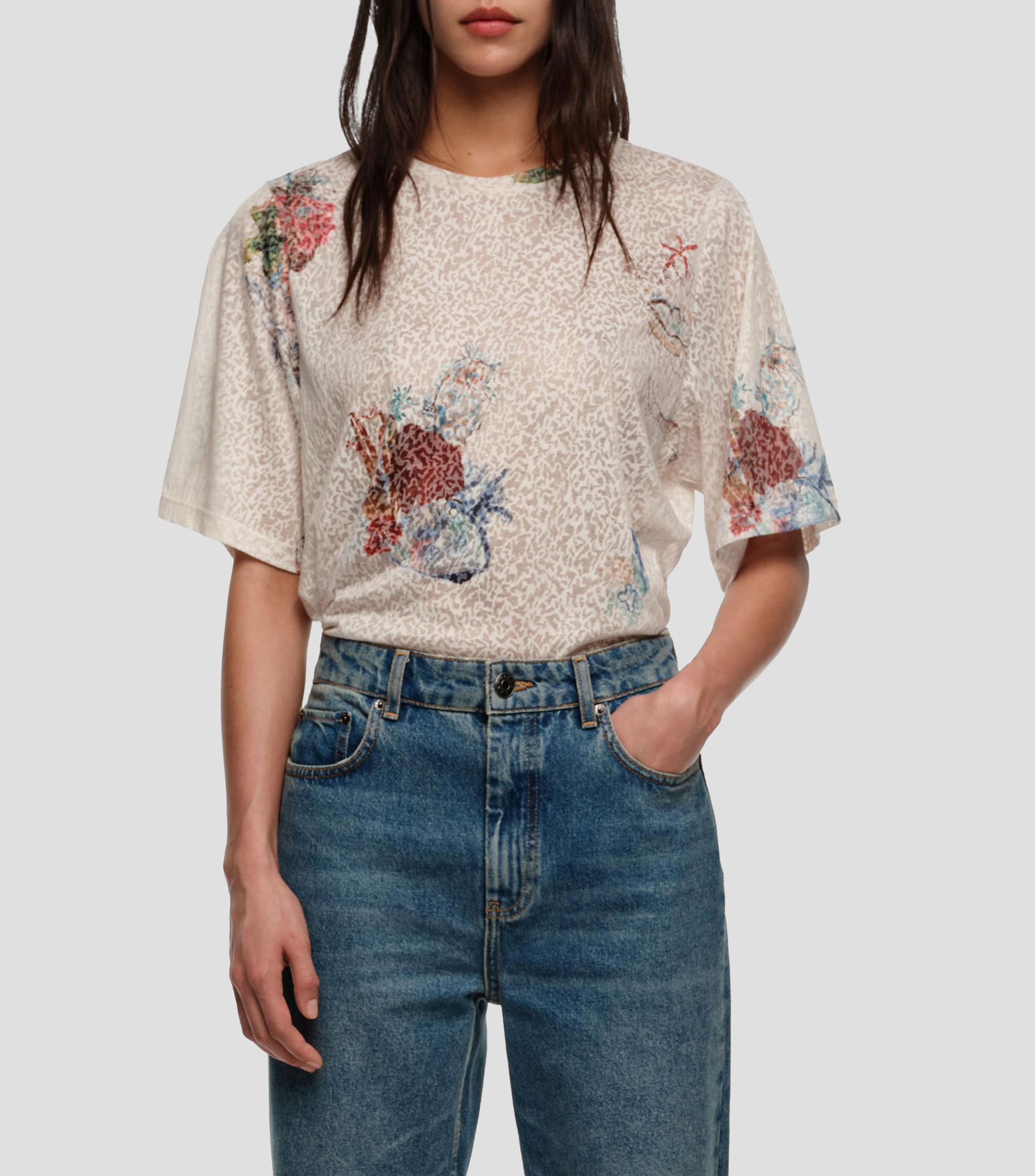 Playera recta devore Seabed blanco roto Mujer