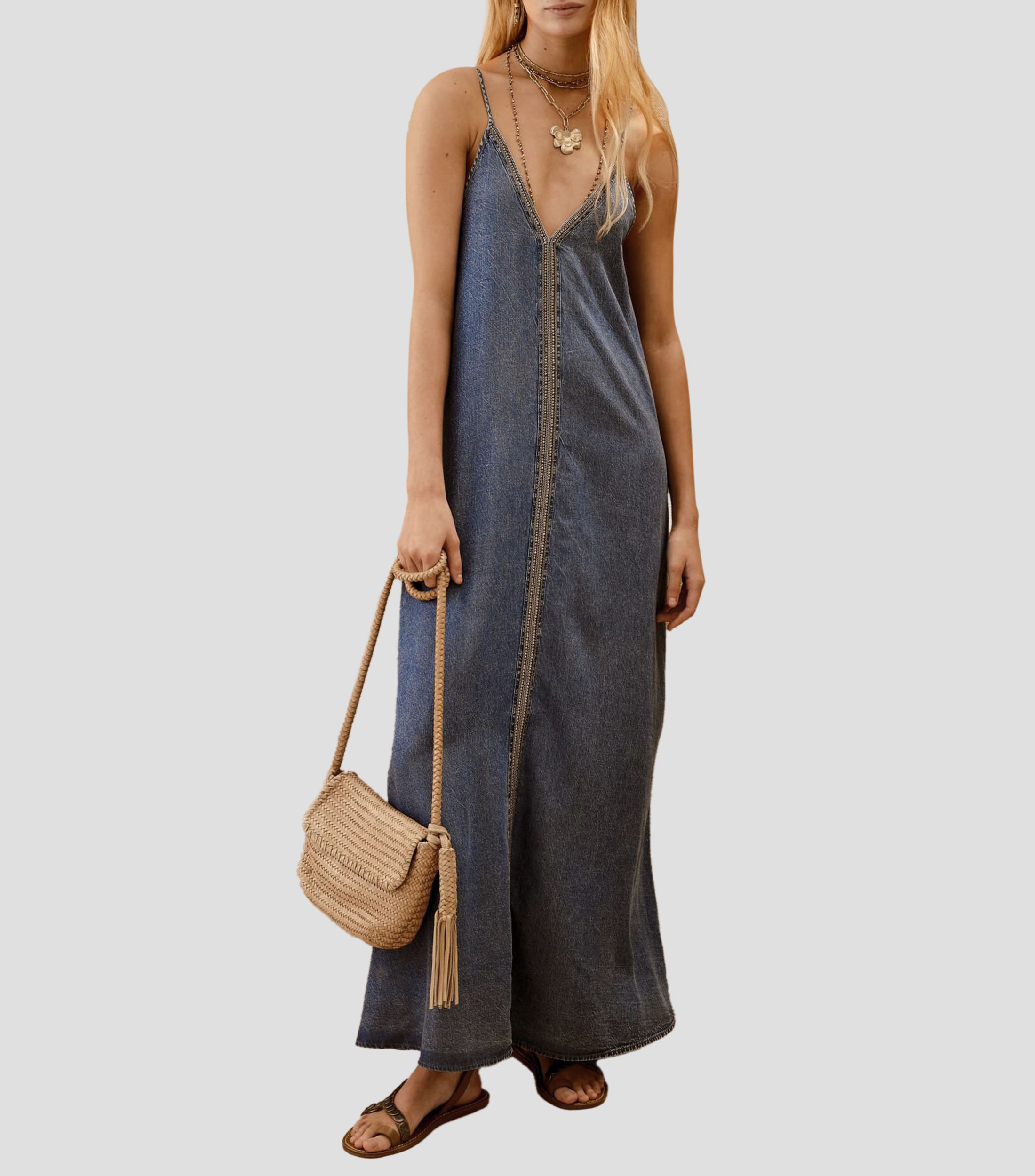 Vestido largo liso Mujer
