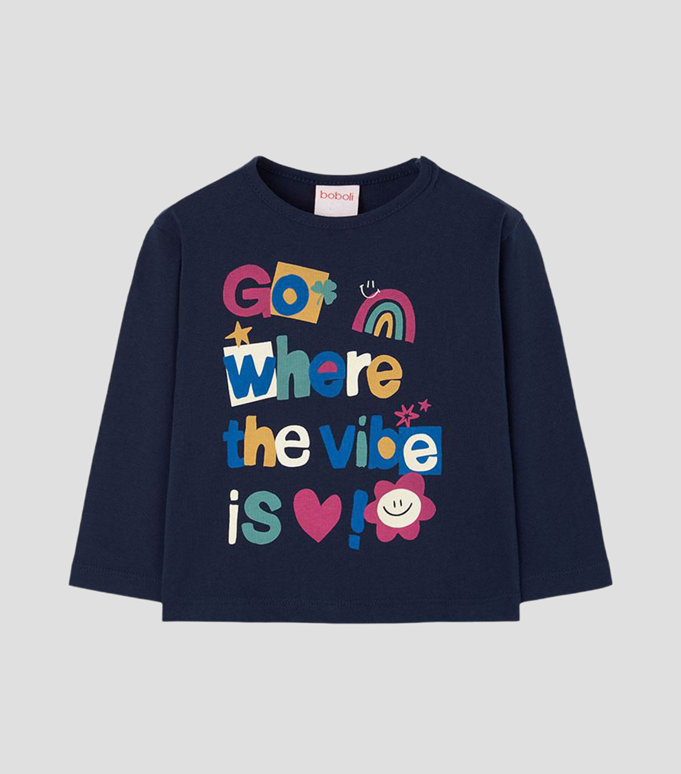 Playera cuello redondo manga larga estampada Niña