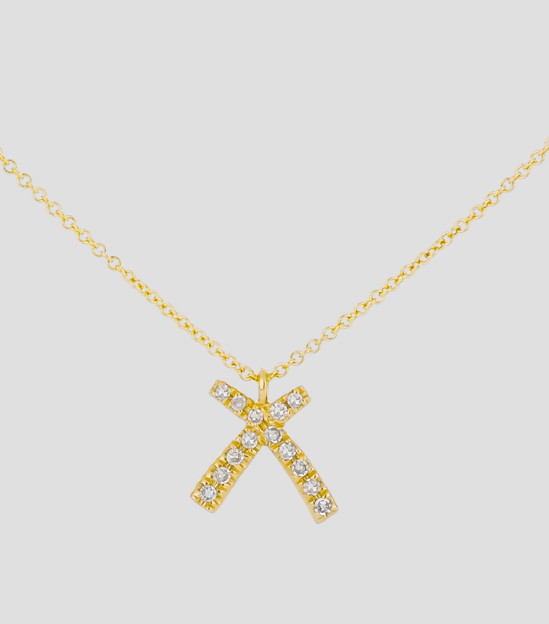 Collar en oro amarillo de 14 Kts con diamantes Letra quotXquot Mujer