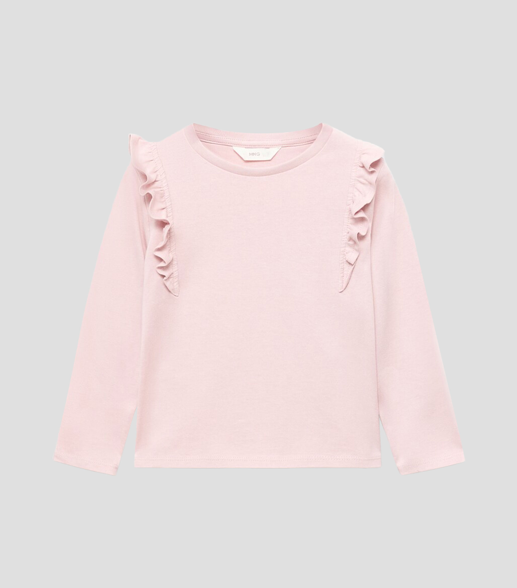 Playera de cuello redondo con manga larga y volantes Niña