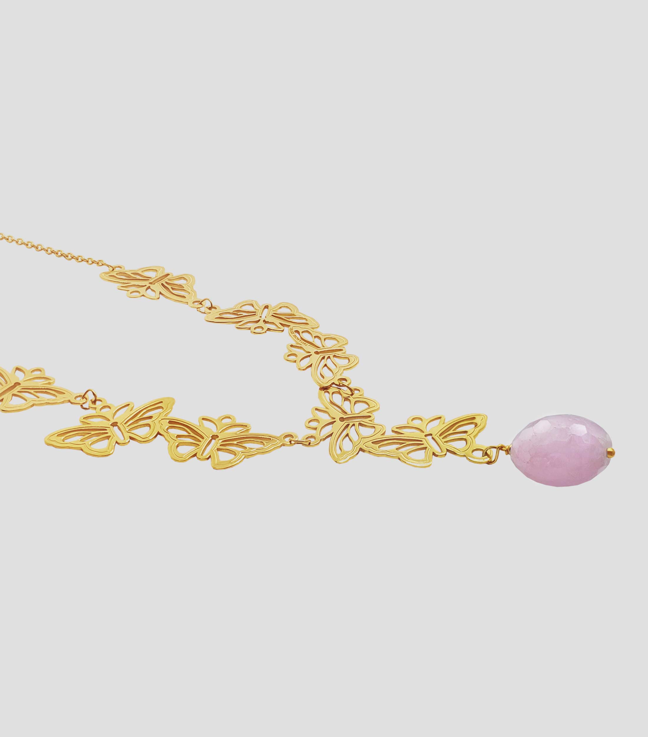 Collar en Plata .925 con 8 Mariposas e Incrustacion de Kunzita Mujer