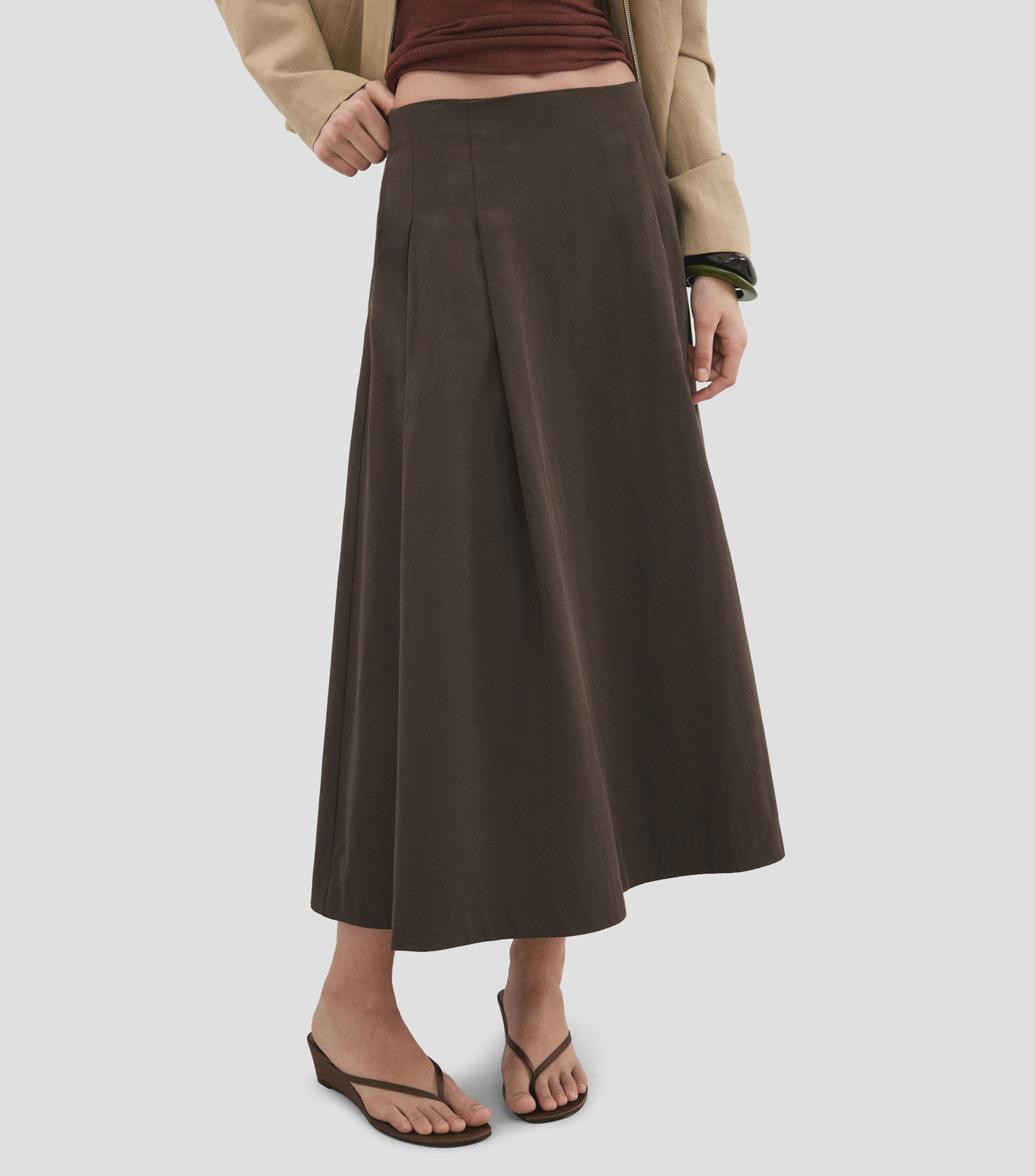 Falda midi evasé lisa Mujer