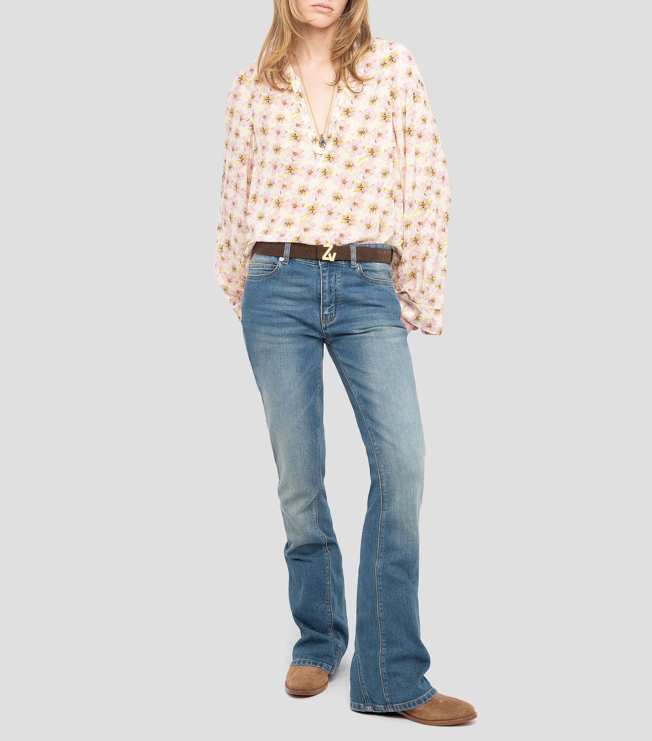 Blusa estampada manga larga Mujer