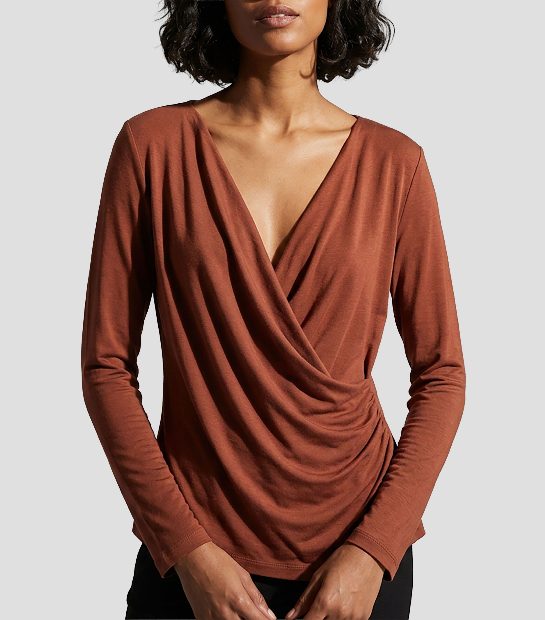 Blusa lisa manga larga Mujer