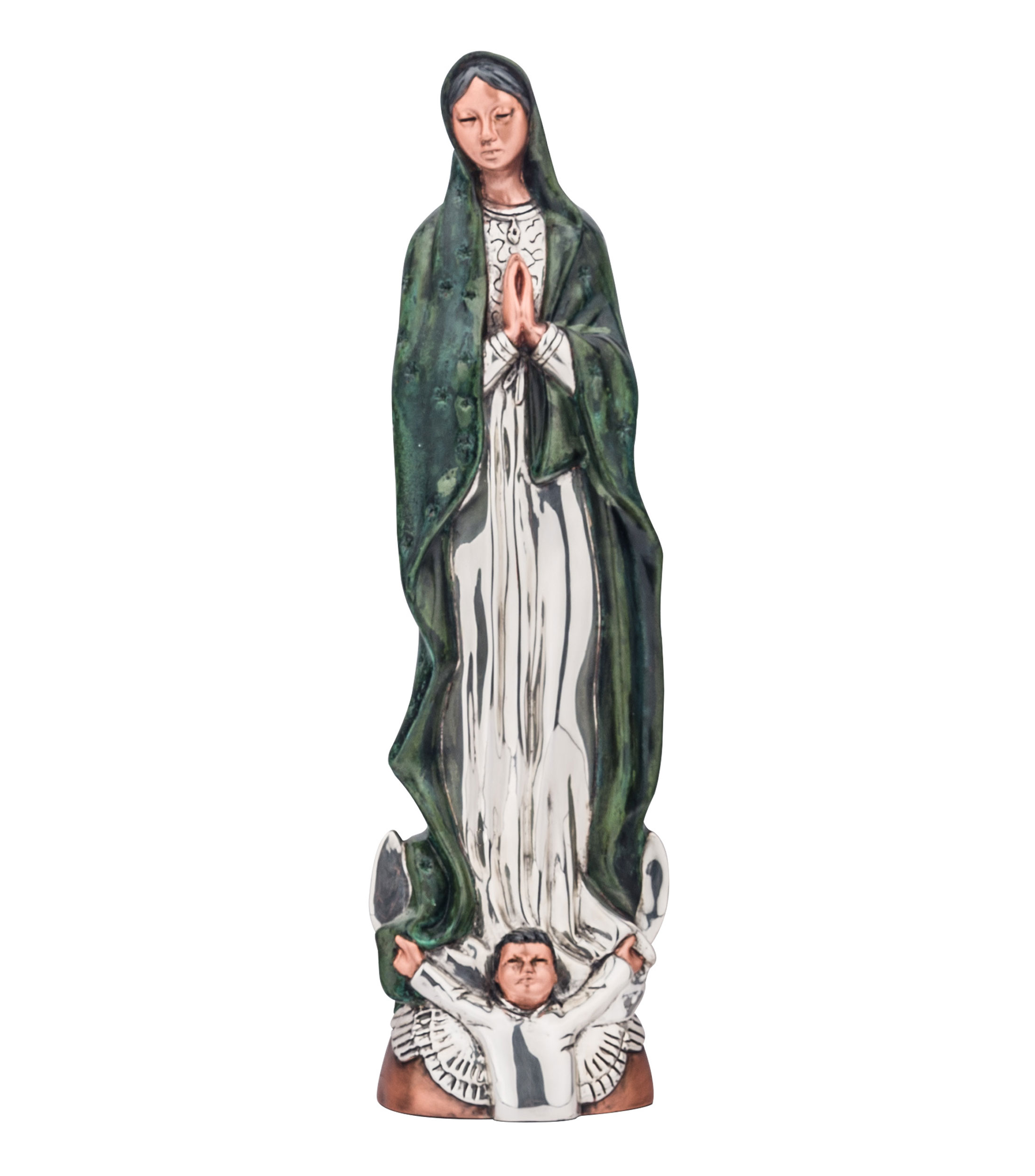 Escultura Virgen de Guadalupe en cobre con bano de plata