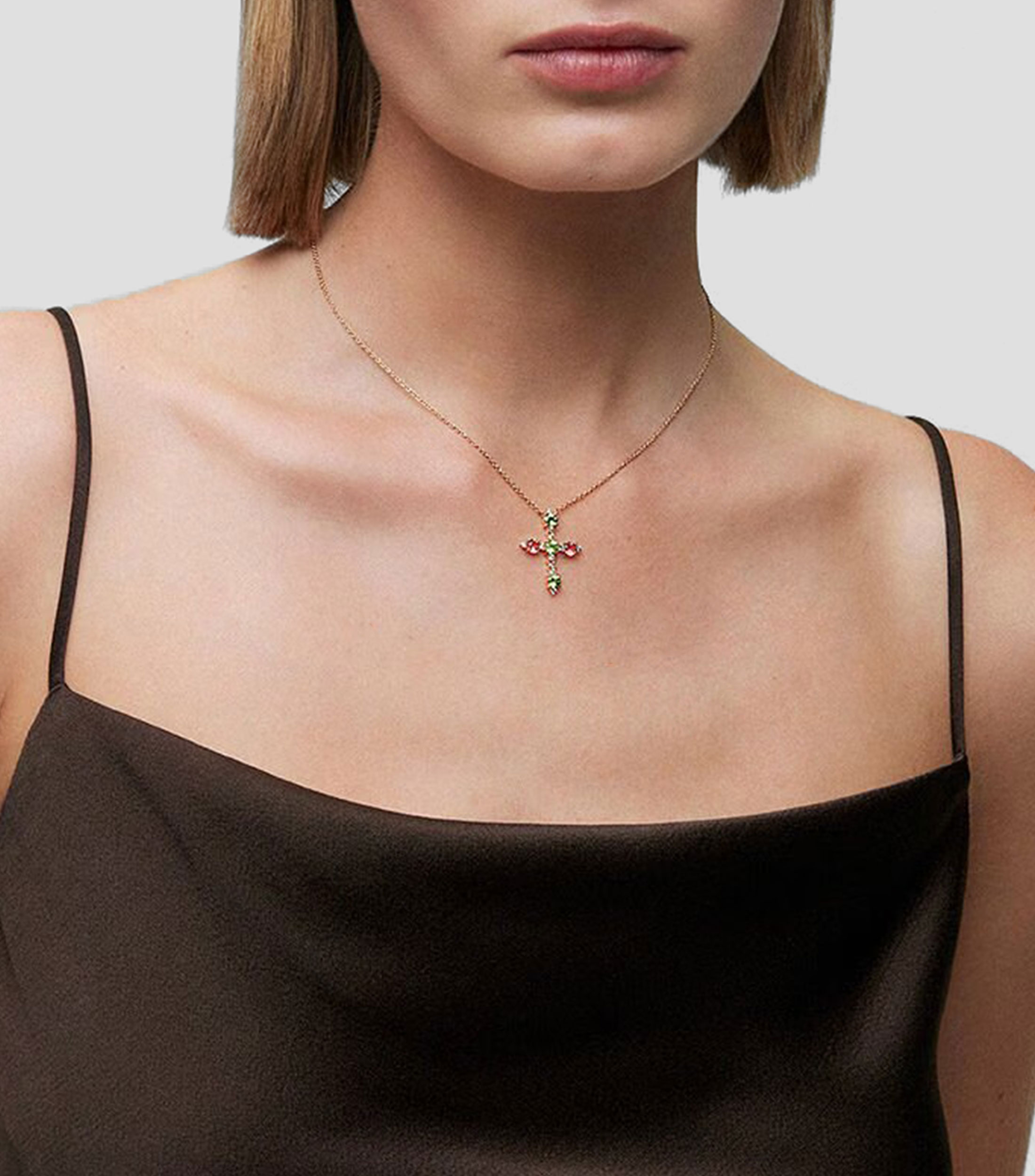 Colgante de cruz en oro rosa de 18 kilates Moonrise con turmalinas Mujer