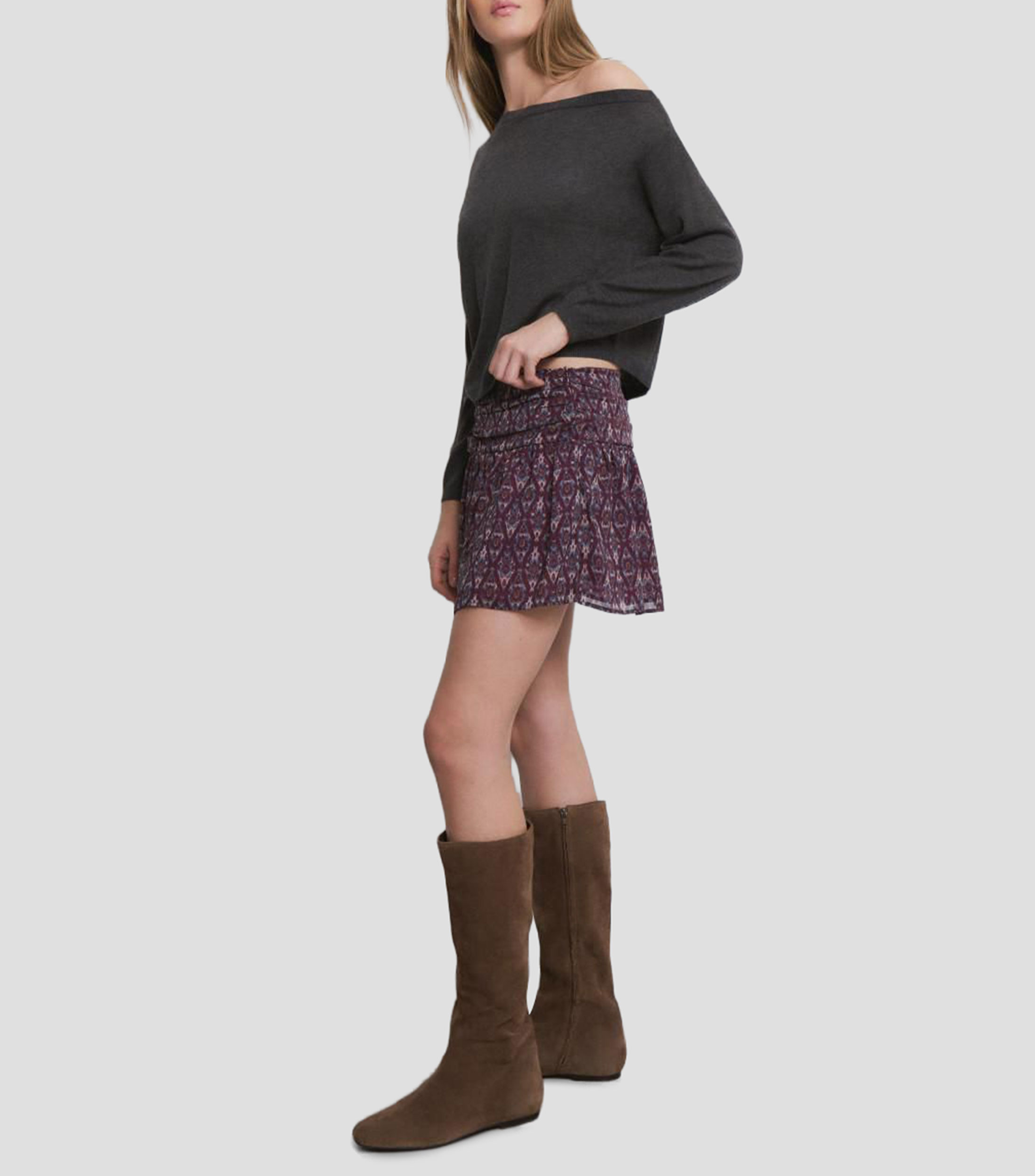 Falda corta de corte recto estampada Mujer