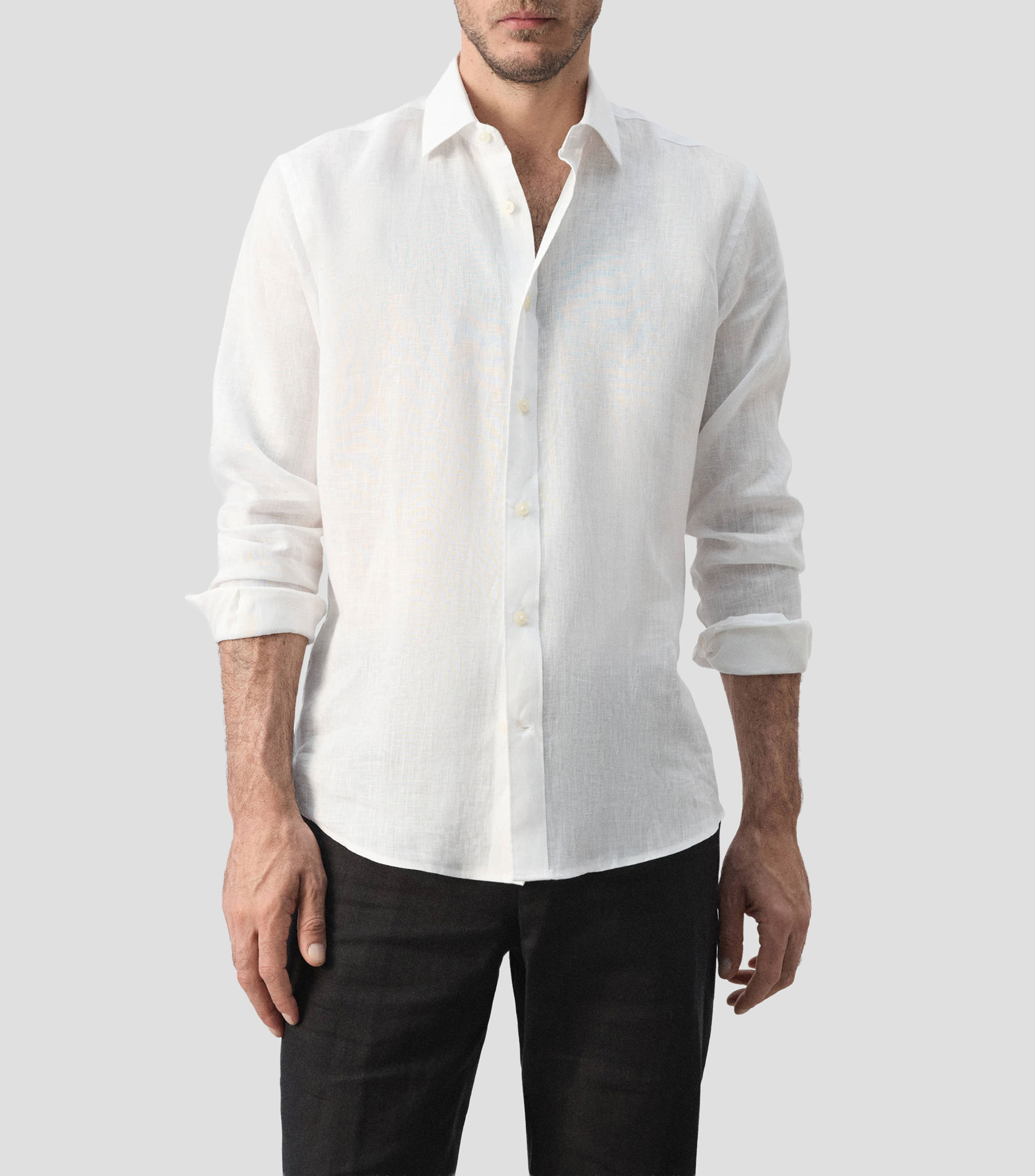 Camisa lisa de lino manga larga Hombre