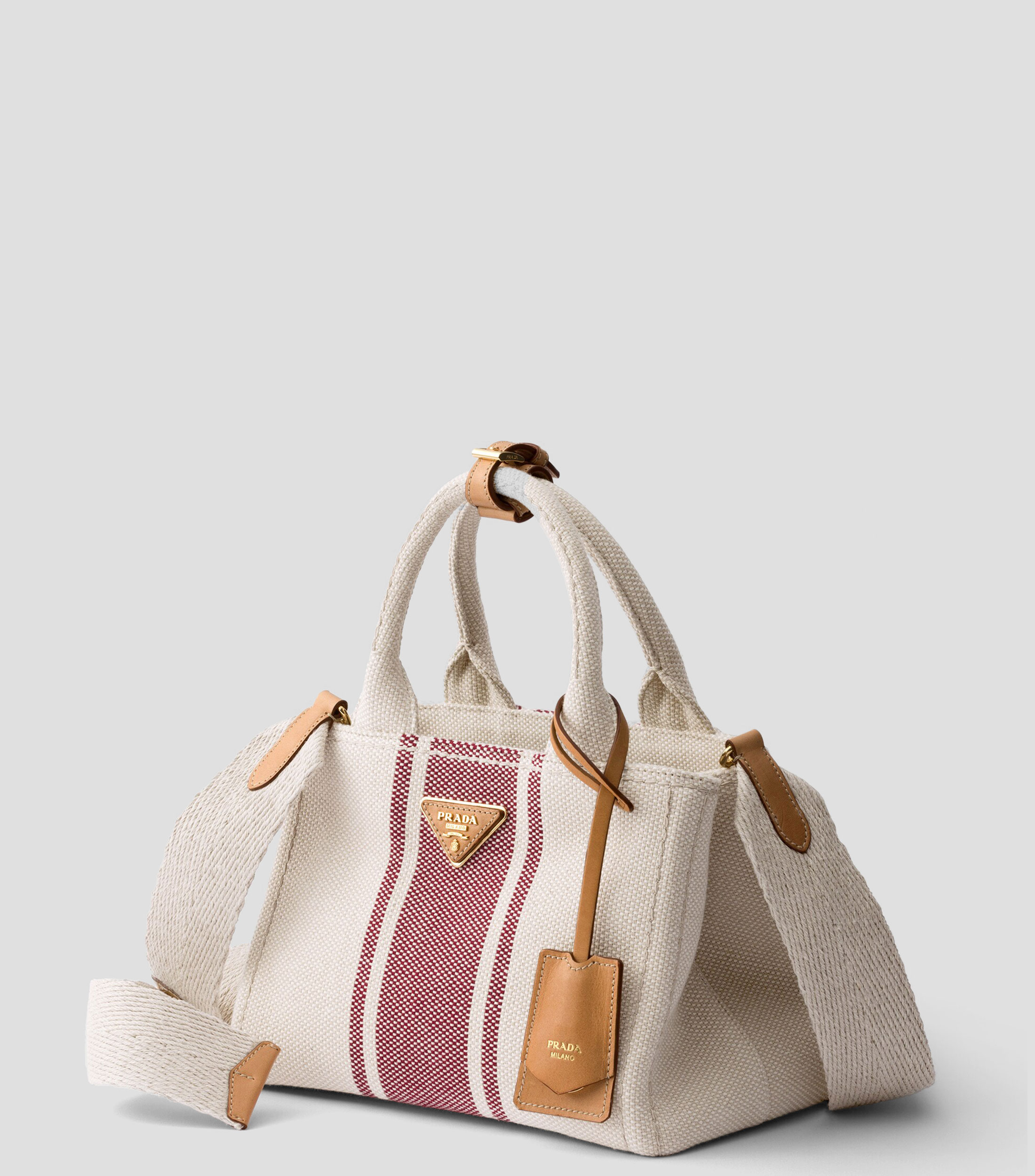 Bolsa Tote Beige Jardinière con Franjas Rojas, Mujer