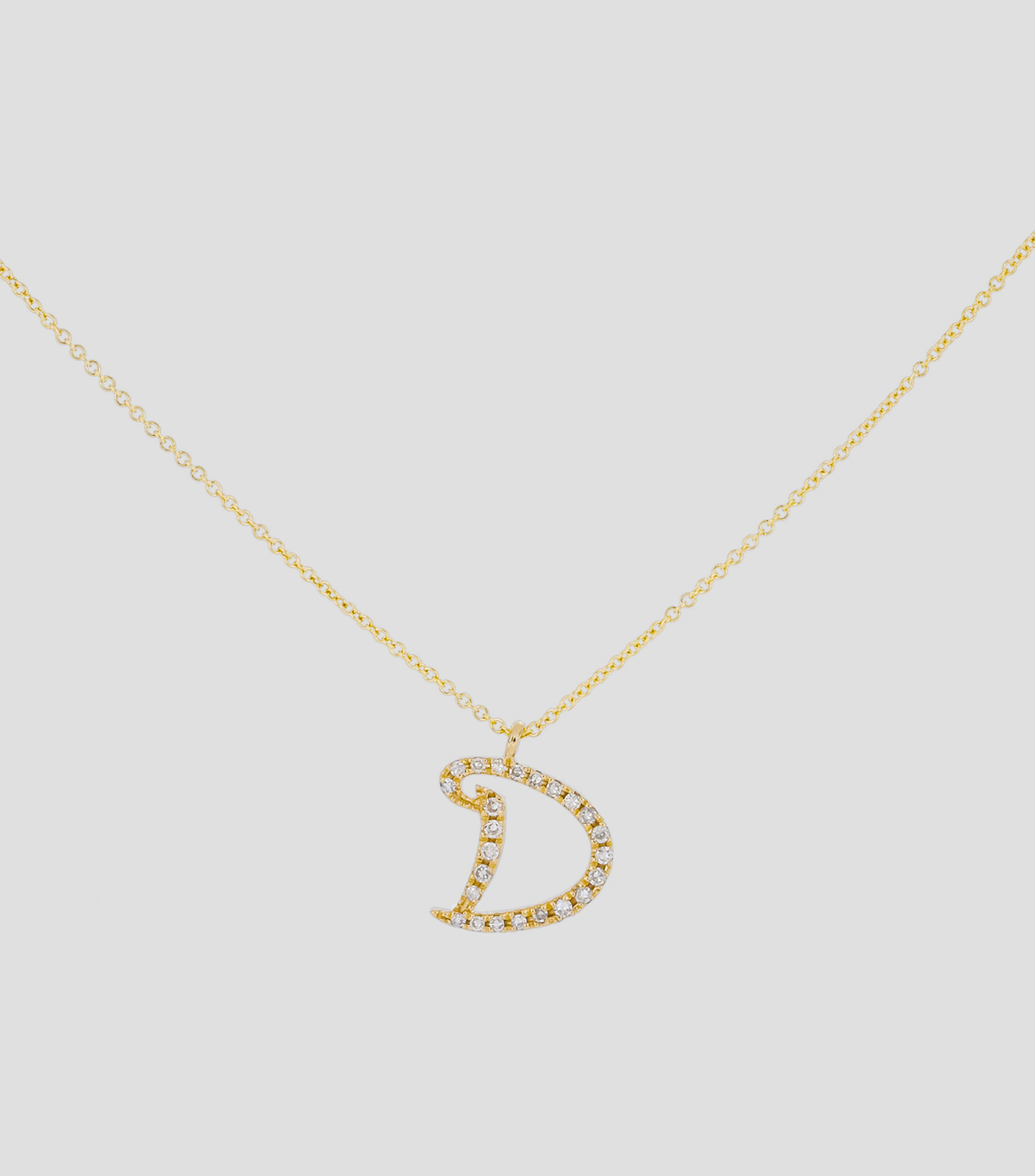 Dije en letra "D" y cadena en Oro amarillo 14 Kts Mujer