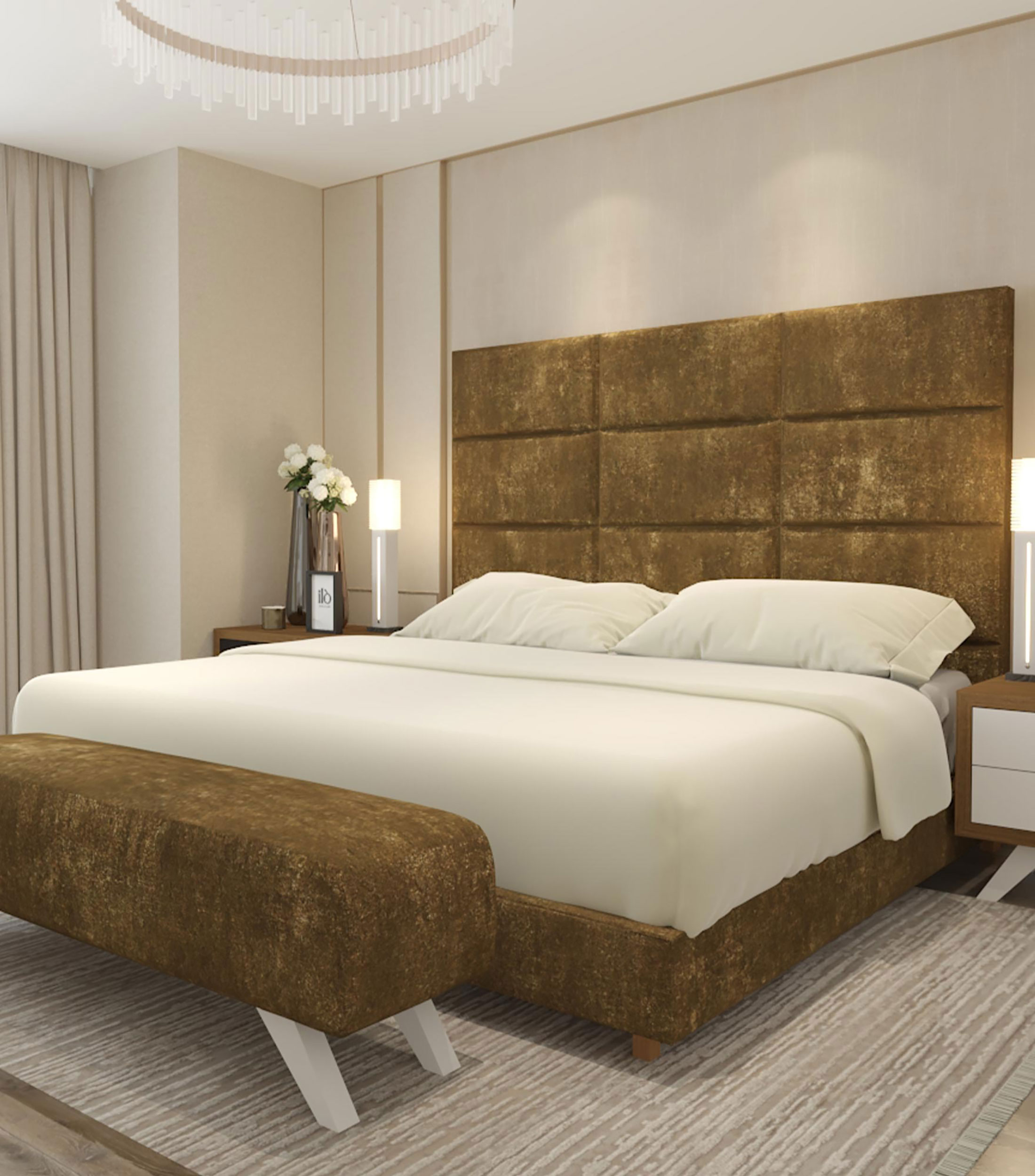 Cama King Size Oxide Suede tabaco en madera