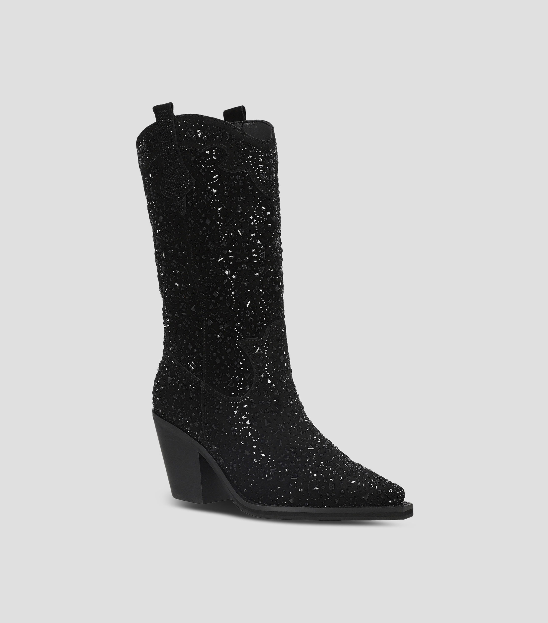 Botas vaqueras de piel con tacón alto ancho Mujer