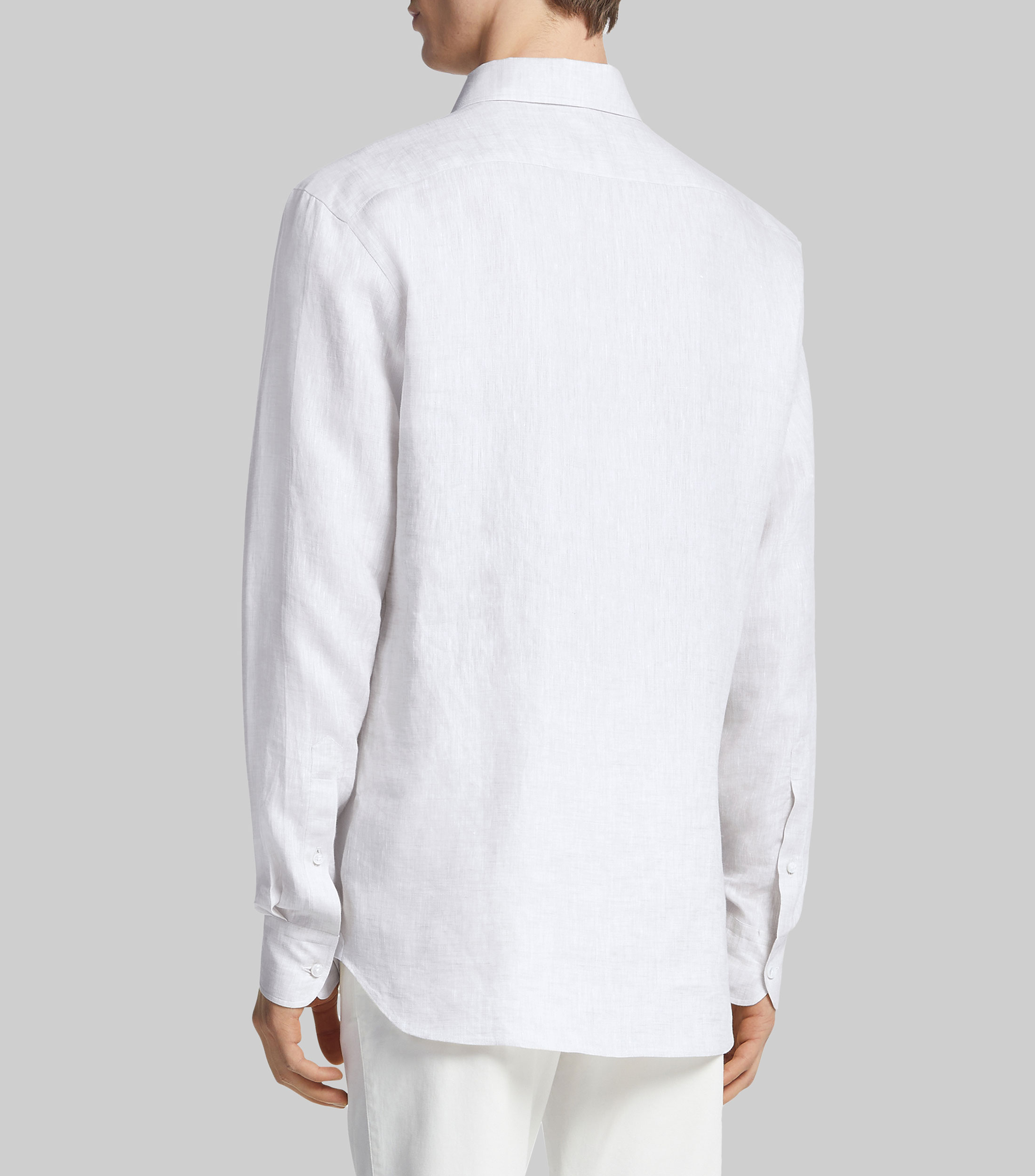 Camisa lisa en lino manga larga Hombre
