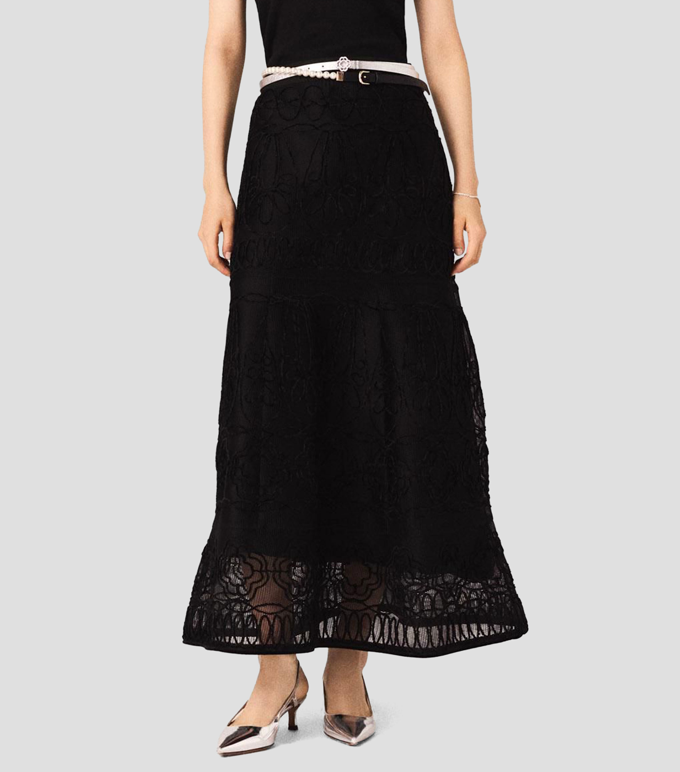 Falda larga de corte A con microdiseños Mujer